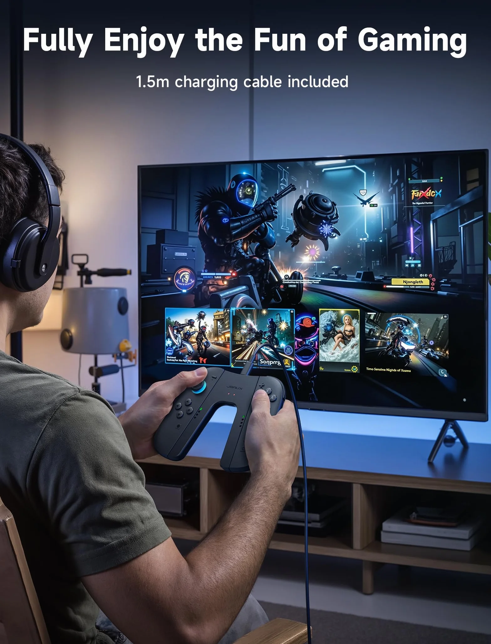 JSAUX Uchwyt ładujący do Switch 2, kontroler z magnetycznym uchwytem kompatybilny z JoyPad Switch 2, graj podczas ładowania ze wskaźnikiem LED i kablem ładującym 1,5 m – czarny