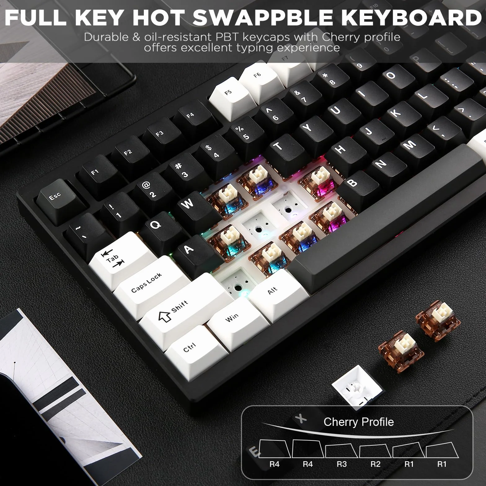 YUNZII AL80 Bezprzewodowa klawiatura mechaniczna,pełna aluminiowa CNC, inteligentny wyświetlacz LCD,mocowanie uszczelki na gorąco 75%,BT/2.4G/USB-C,QMK/VIA Obsługa Win/Mac (czarny, cocoa cream v2)