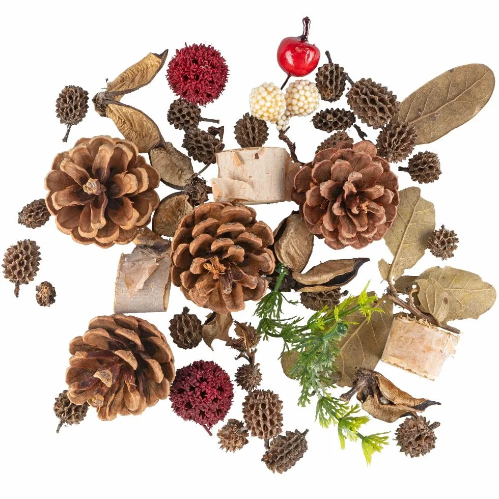 Ideen mit Herz Potpourri Waldmix | 80 g | Mieszanki sztucznych gałęzi i prawdziwych naturalnych materiałów, takich jak szyszki sosnowe, liście, drewno świerkowe, brzoza, łupiny żołędzi i inne.