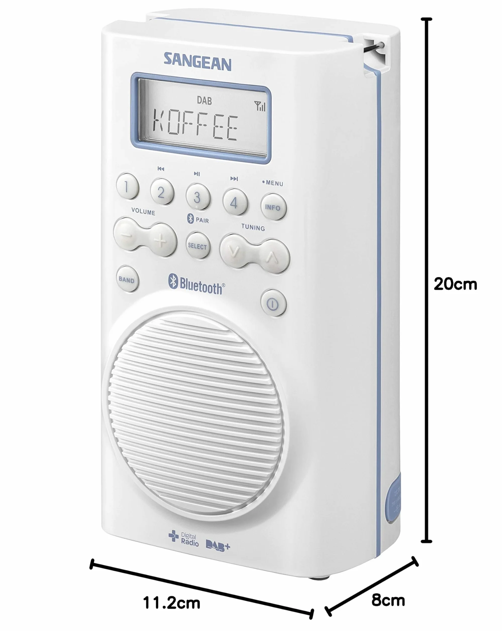 Sangean H-205D BT wodoszczelne radio prysznicowe (Bluetooth, DAB+, UKW-RDS, wodoszczelne zgodnie z JIS7), białe