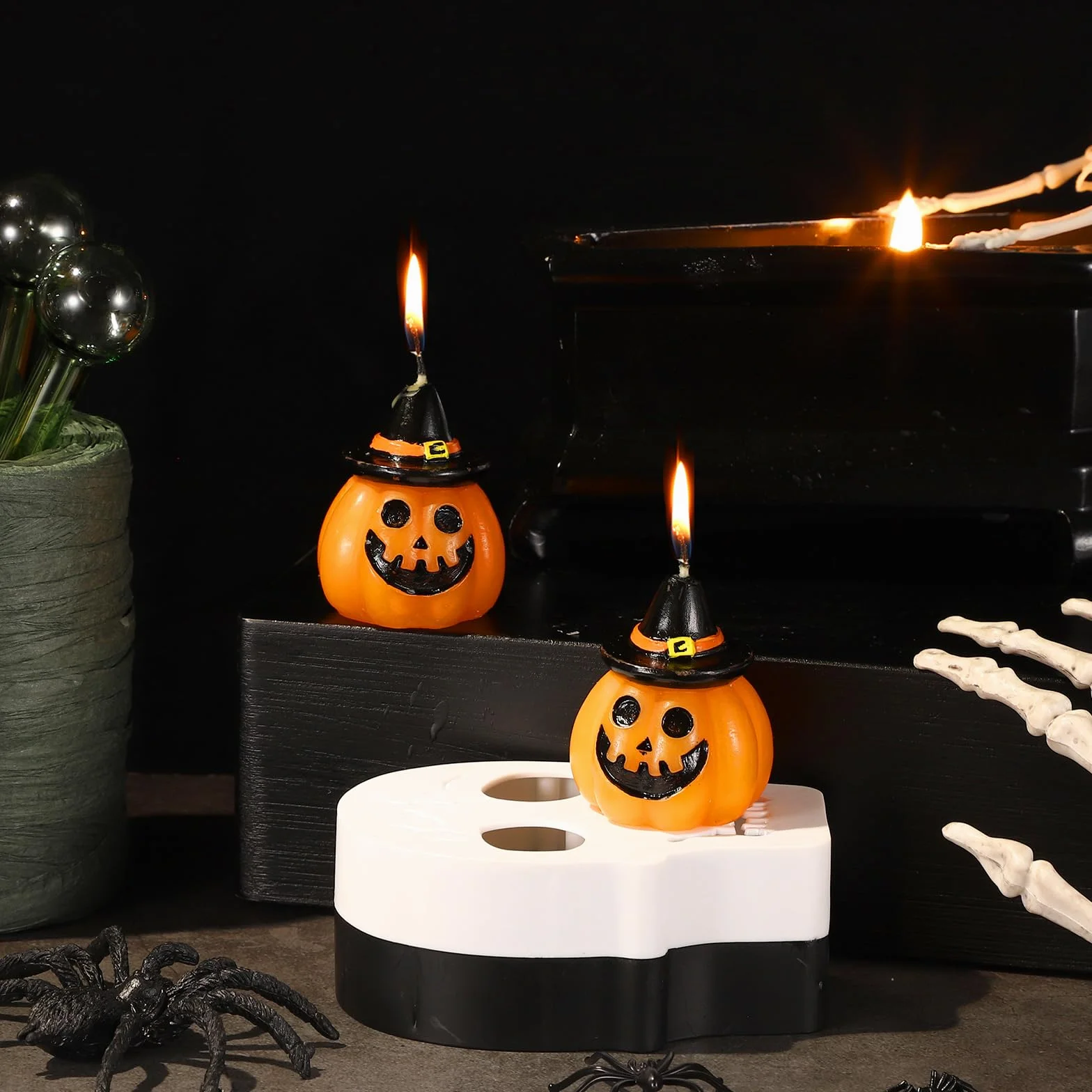 6 Szt. Swiece Dyniowe, Swiece na Halloween Slodkie Dynia Twarz Ducha z Kapeluszem Czarownicy Dekoracje na Wosk Mini Prezent Jesien Halloween Przyjecie Domowe Wystrój