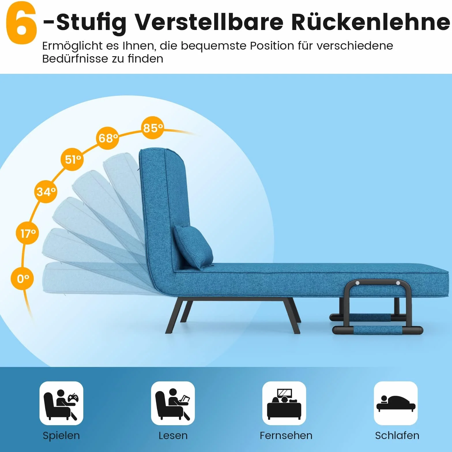 COSTWAY 4 w 1 rozkładana sofa z funkcją spania, rozkładana sofa z regulowanym oparciem i zdejmowaną poduszką, rozkładany fotel, rozkładana sofa, rozkładana sofa z metalową ramą, obciążenie do 150 kg (