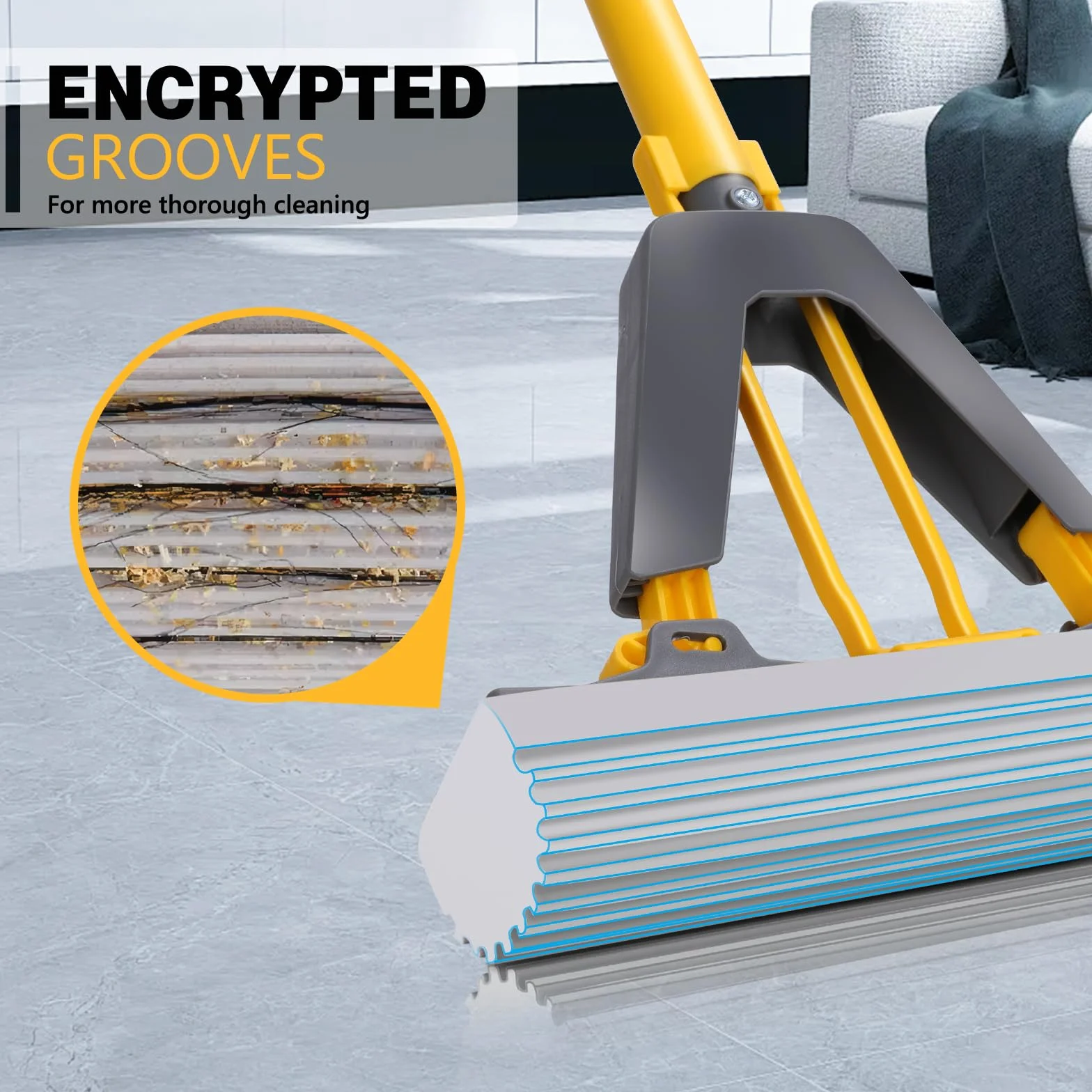 Masthome Mop gąbkowy, mop rolkowy z 3 super chłonnymi wkładami do mopa gąbkowego, samozaciskająca gąbka do czyszczenia płytek marmurowych, laminowanych podłóg