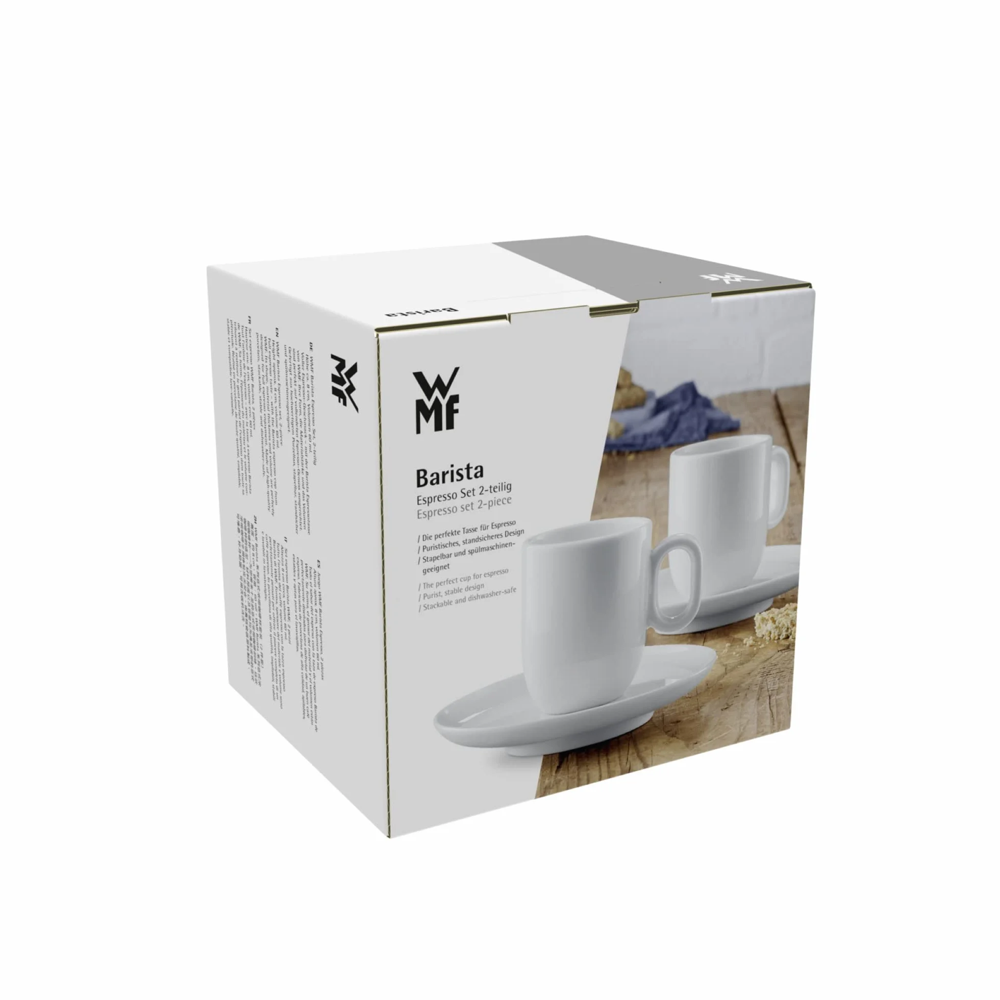 WMF Barista 4-częściowy zestaw filiżanek do kawy, dwie filiżanki do kawy 60 ml, ze spodkami do espresso, porcelany, szklanek do kawy, filiżanek do espresso, nadają się do mycia w zmywarce, kolor biały