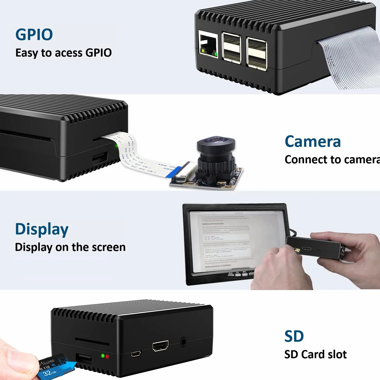 Miuzei Obudowa Raspberry Pi 3 B+ z zasilaczem sieciowym, aluminiowa, pasywna obudowa chłodząca z adapterem micro 5,1 V 3 A