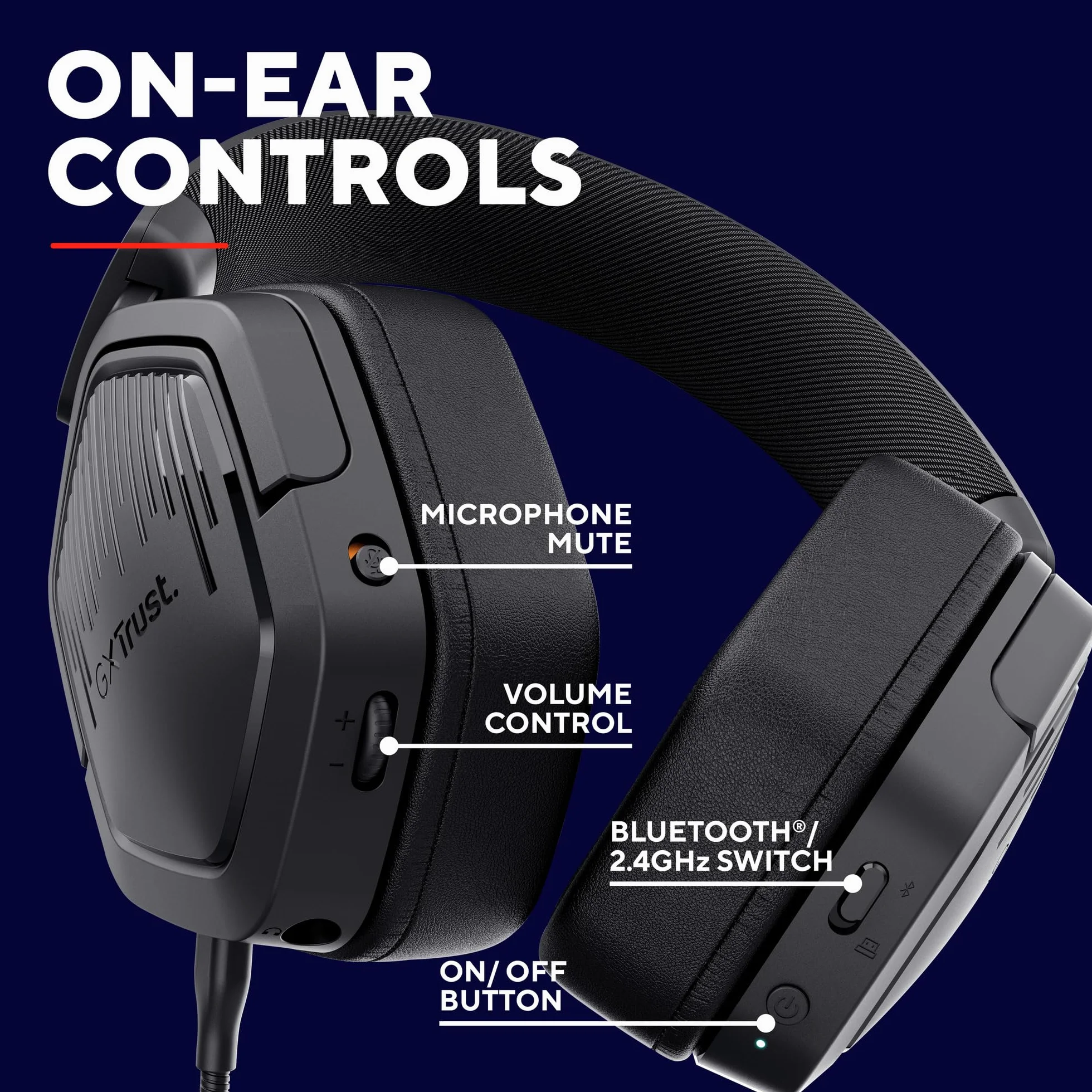 Trust GXT 1493 Ravox Słuchawki Bezprzewodowe Gamingowe Bluetooth + 2.4 GHz do PS5 PS4 Switch PC Smartfonów, Przetworniki 50mm, Akumulator 70h, Wokółuszny Headset z Mikrofonem, Czarny
