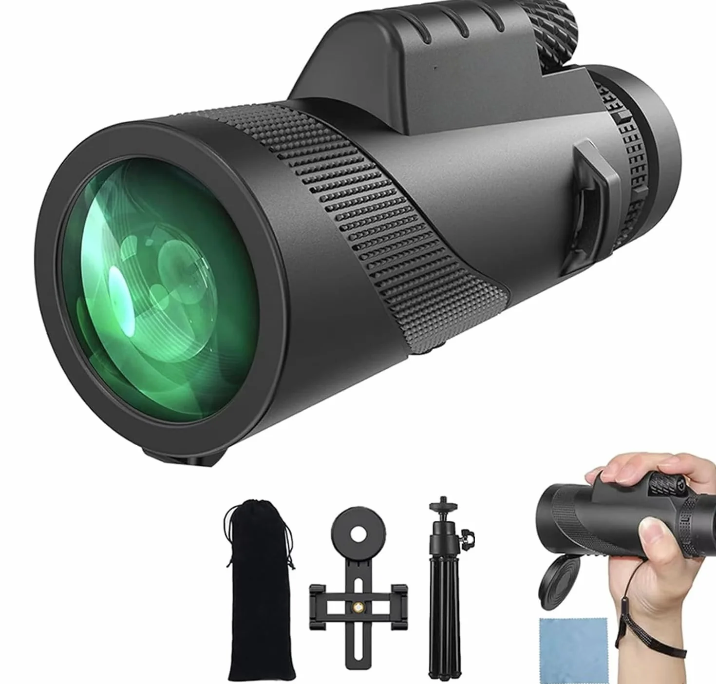 Monokular 12 x 50 dla dorosłych, monokularowy teleskop o dużej mocy, z pryzmatami BAK4 i obiektywem FMC, monokular do obserwacji ptaków, wędrówek, polowania, biwakowania, podróży (czarna)