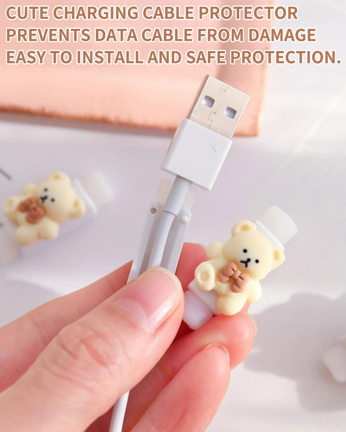 8 osłonek na kable do ładowania, etui na kabel do telefonu komórkowego, wzór misia i kwiatów, osłona kabla USB do ładowania USB, do większości linii danych do telefonów komórkowych