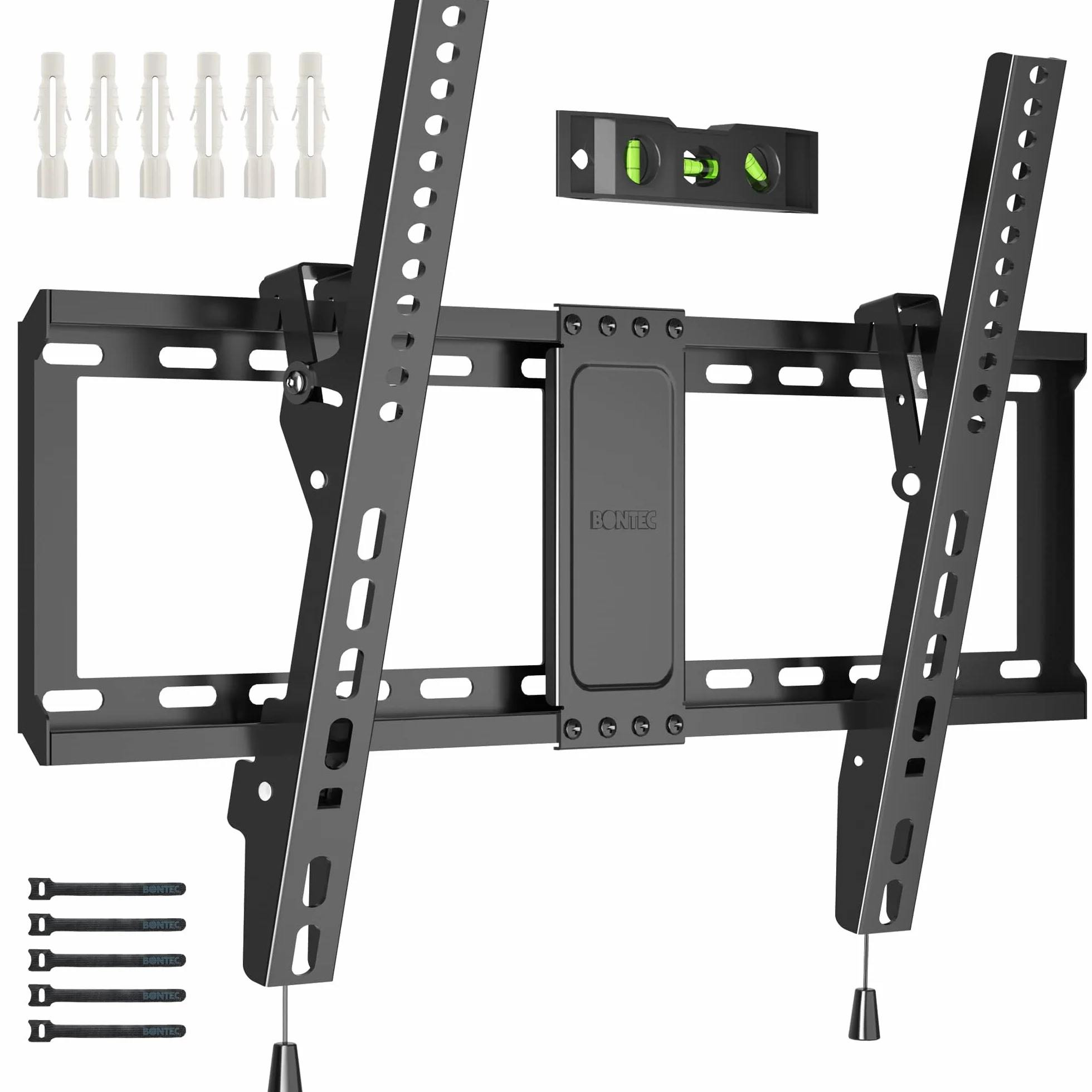 BONTEC Uchwyt Ścienny do Telewizora 37-82 cali, Ultra Wytrzymały Uchwyt TV LED LCD OLED, Nośność do 60kg, Regulacja Pochylenia, Max VESA 600x400mm, Zestaw Montażowy z Opaskami Kablowymi