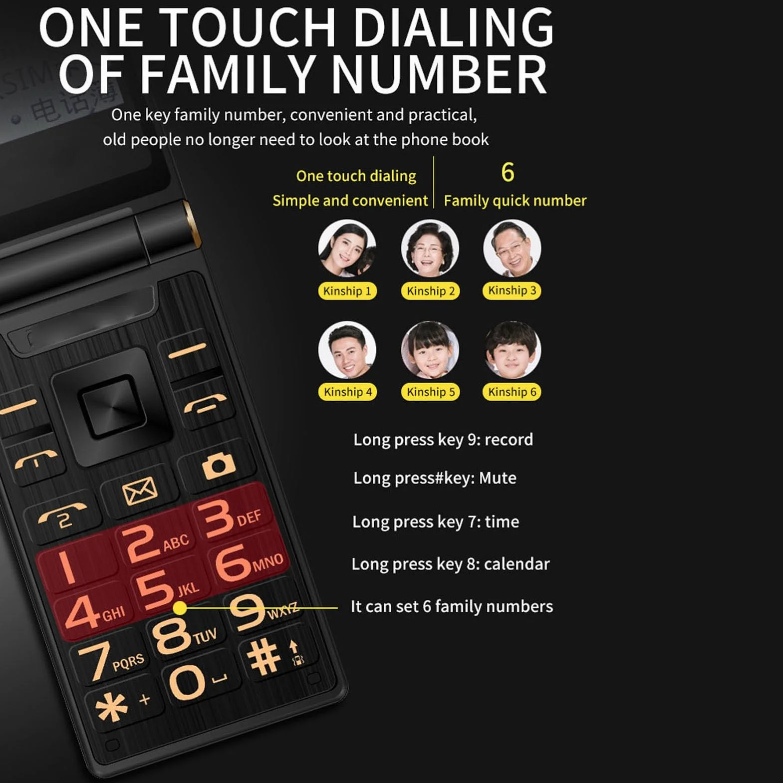 Składany Telefon dla Seniorów, Telefon Komórkowy z Dużymi Przyciskami dla Seniorów, Odblokowany Telefon 2G GSM Dual SIM Card Slots (Czarny)