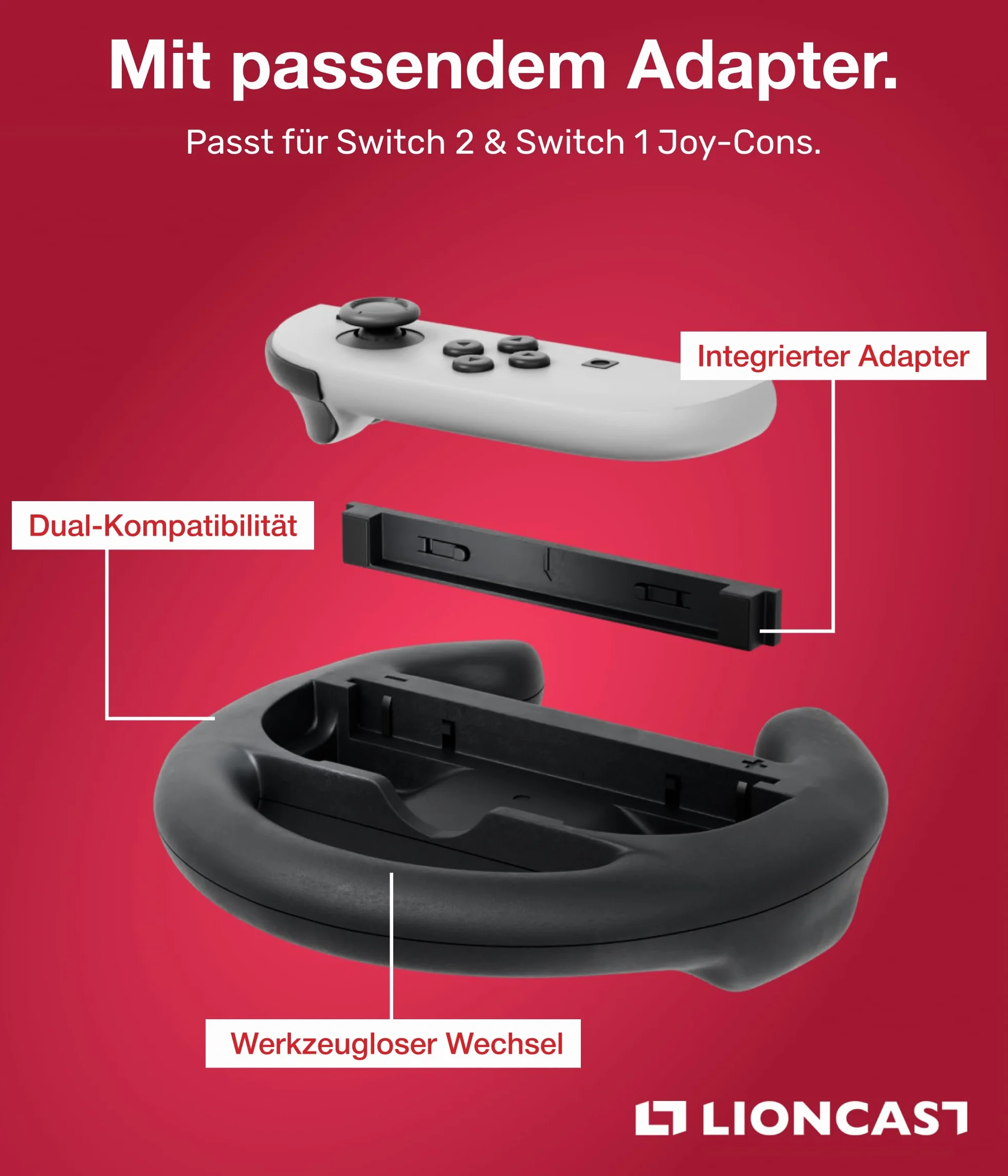 Lioncast kierownica kompatybilna z Nintendo Switch zestaw 2-częściowy z ergonomicznymi uchwytami, kierownica Joy Con Switch 1&2, NSW 1&2 kółka