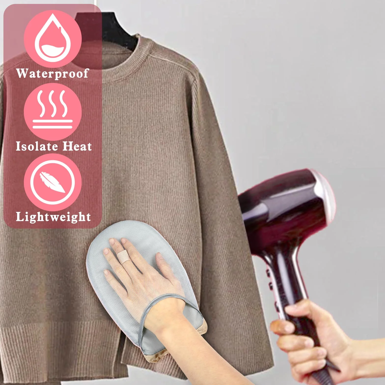 Andibro Garment Steamer rękawice do prasowania, parownica, ze szlufką na palec, wodoszczelne, odporne na wysokie temperatury, akcesoria do ubrań, koszulek, prasowania (różowe)