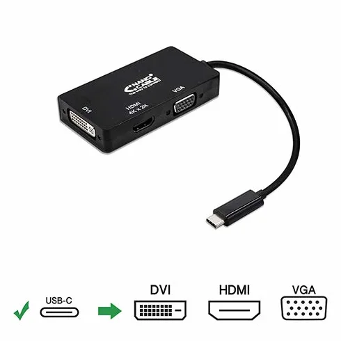 Konwerter USB-C na VGA/DVI/HDMI (3 w 1), Kolor Czarny
