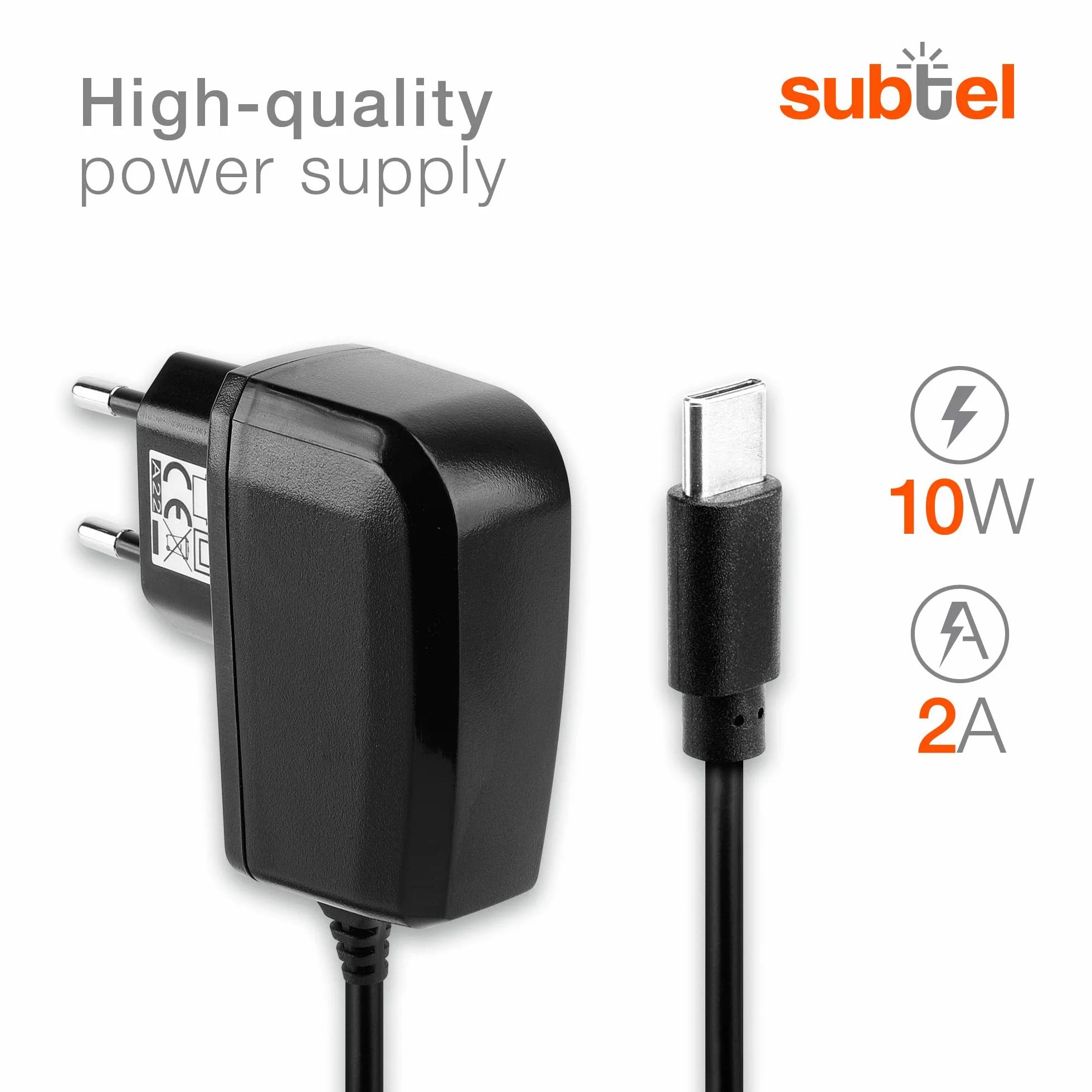 subtel® Ładowarka USB C Typu C 5V 2A / 2000mA 1,2 m kompatybilna z Nintendo Switch/Switch Lite/Switch Pro Controller, zasilacz sieciowy, kabel do szybkiego ładowania, stacja ładująca
