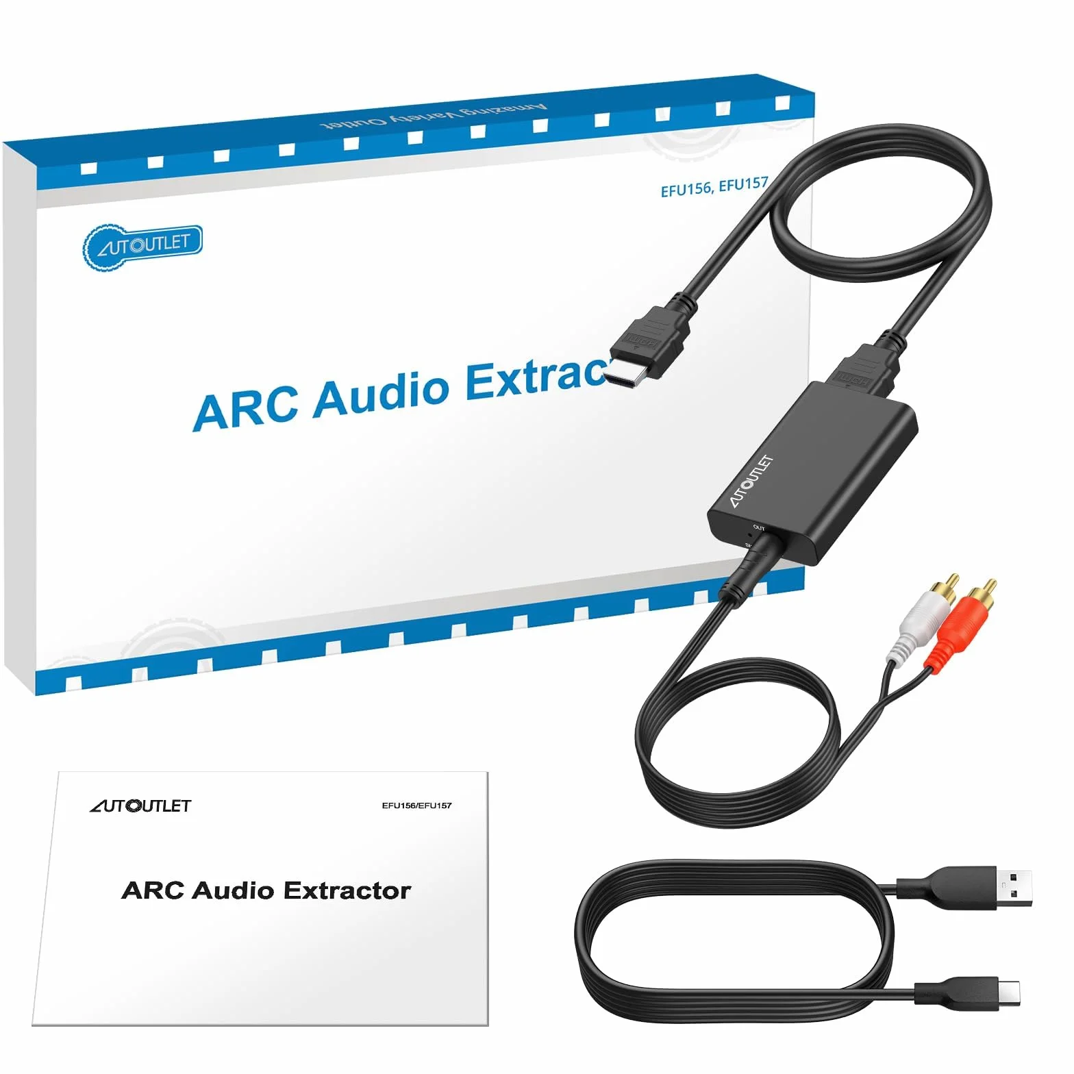 AUTOUTLET Ekstraktor audio HDMI ARC, 192 kHz HDMI Audio Splitter 3,5 mm stereo wyjście audio, adapter ARC z kablem 1M 3,5 mm do RCA, do wzmacniacza, soundbara, systemu kina domowego itp