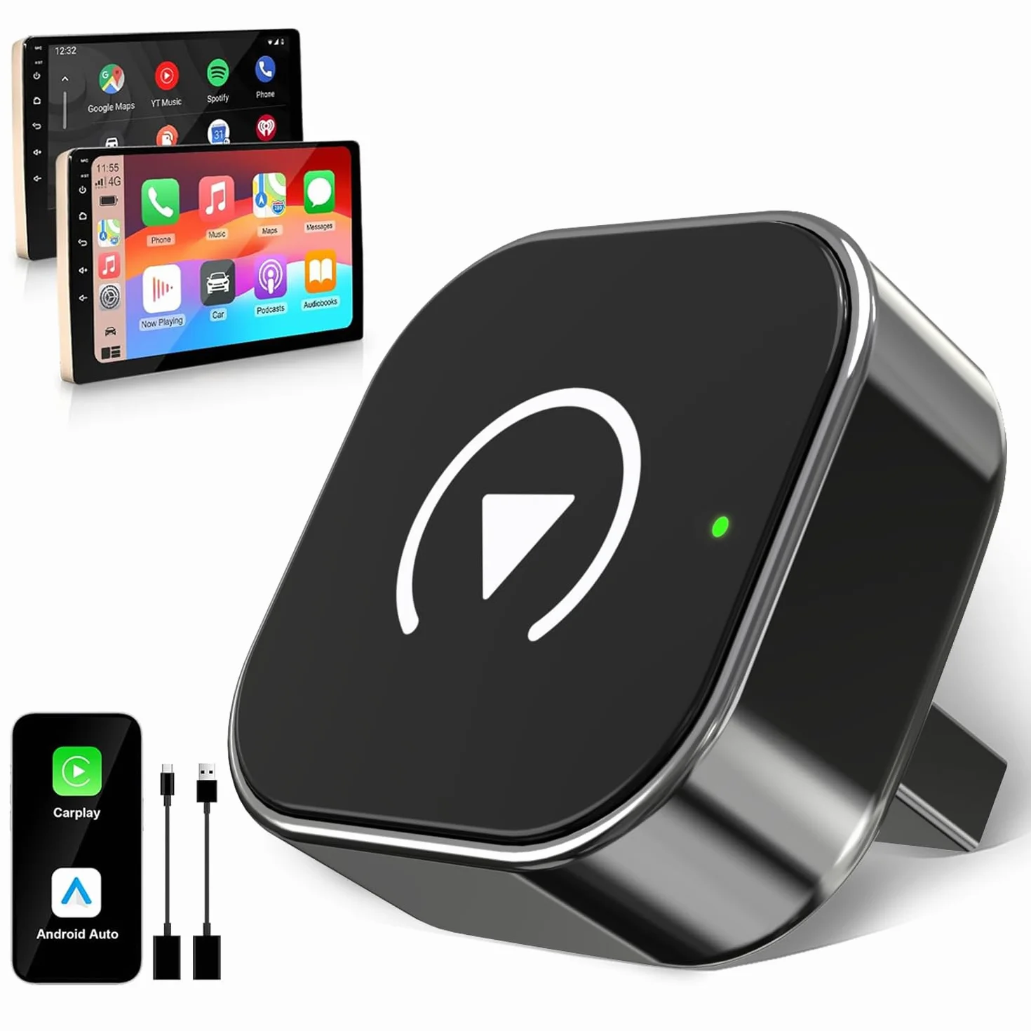 Adapter CarPlay Wireless 2025, aktualizacja OTA, pasuje do samochodów z 2016 i nowszych z CarPlay, współpracuje z iPhone iOS 11+ i Android Auto, Mini i Stable, automatyczne ponowne łączenie.