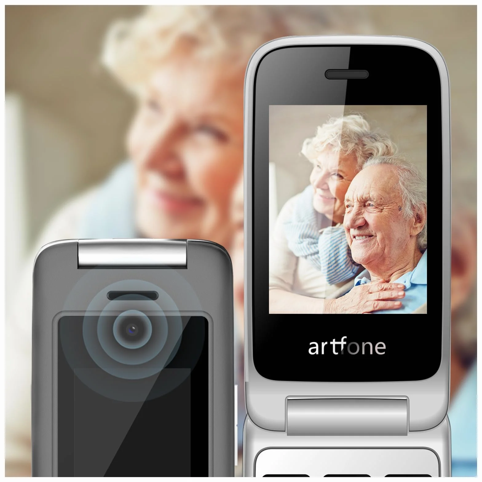 Telefon komórkowy dla seniorów Duże klucze z pokrywą Ekran 2,4+1,77 cala Przycisk awaryjny SOS Łatwy w użyciu aparat fotograficzny dla osób starszych,artfone D6 Flip 4G LTE, Czarny