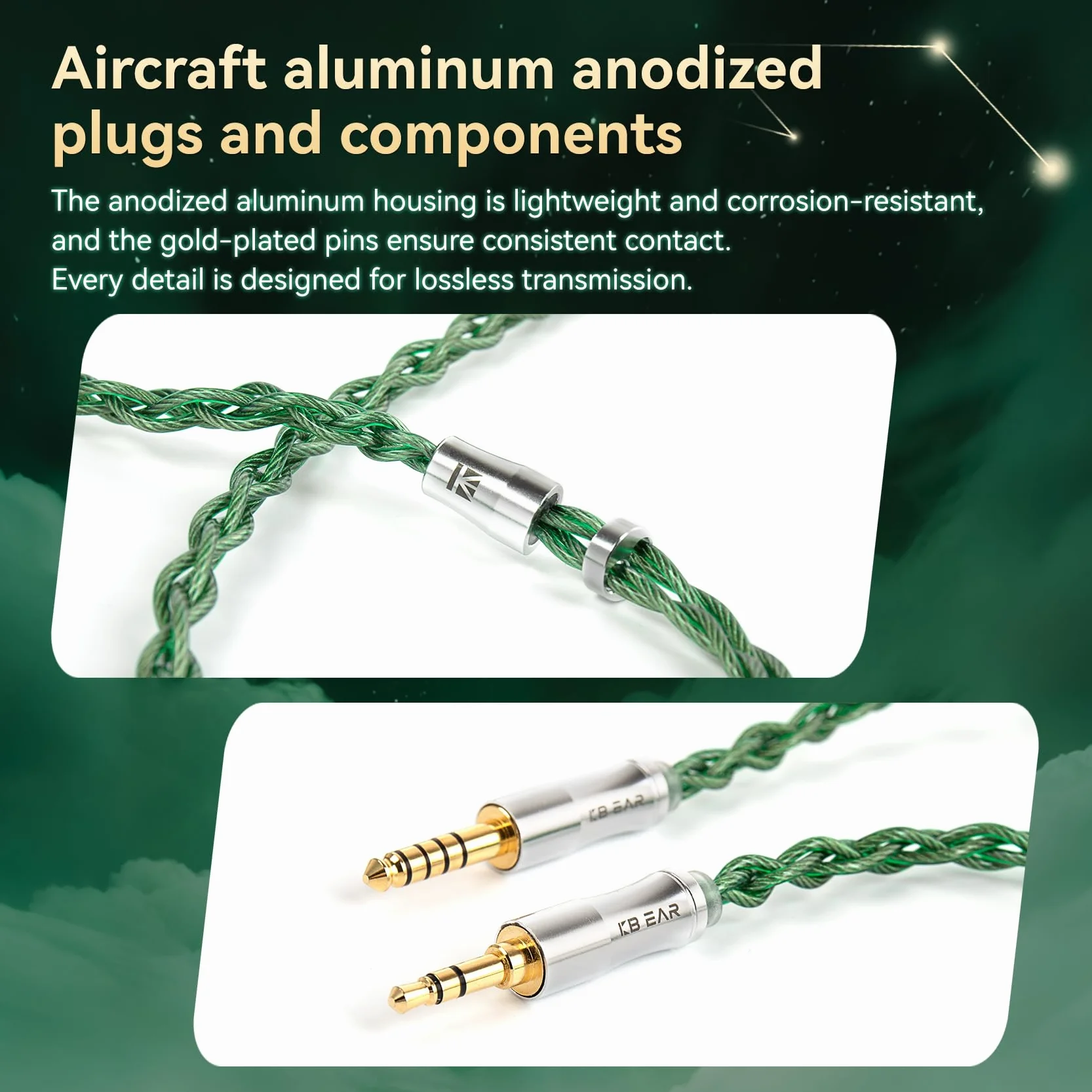 keephifi KBEAR Aegis IEM kabel 4-rdzeniowy posrebrzany kabel do słuchawek, 120 cm kabel do słuchawek HiFi do KZ EDX PRO/ZSN PRO X C-CA CRA T-RN V90/ V80 Tru-thear Zero (2-pinowy 0,78 mm, wtyczka 3,5