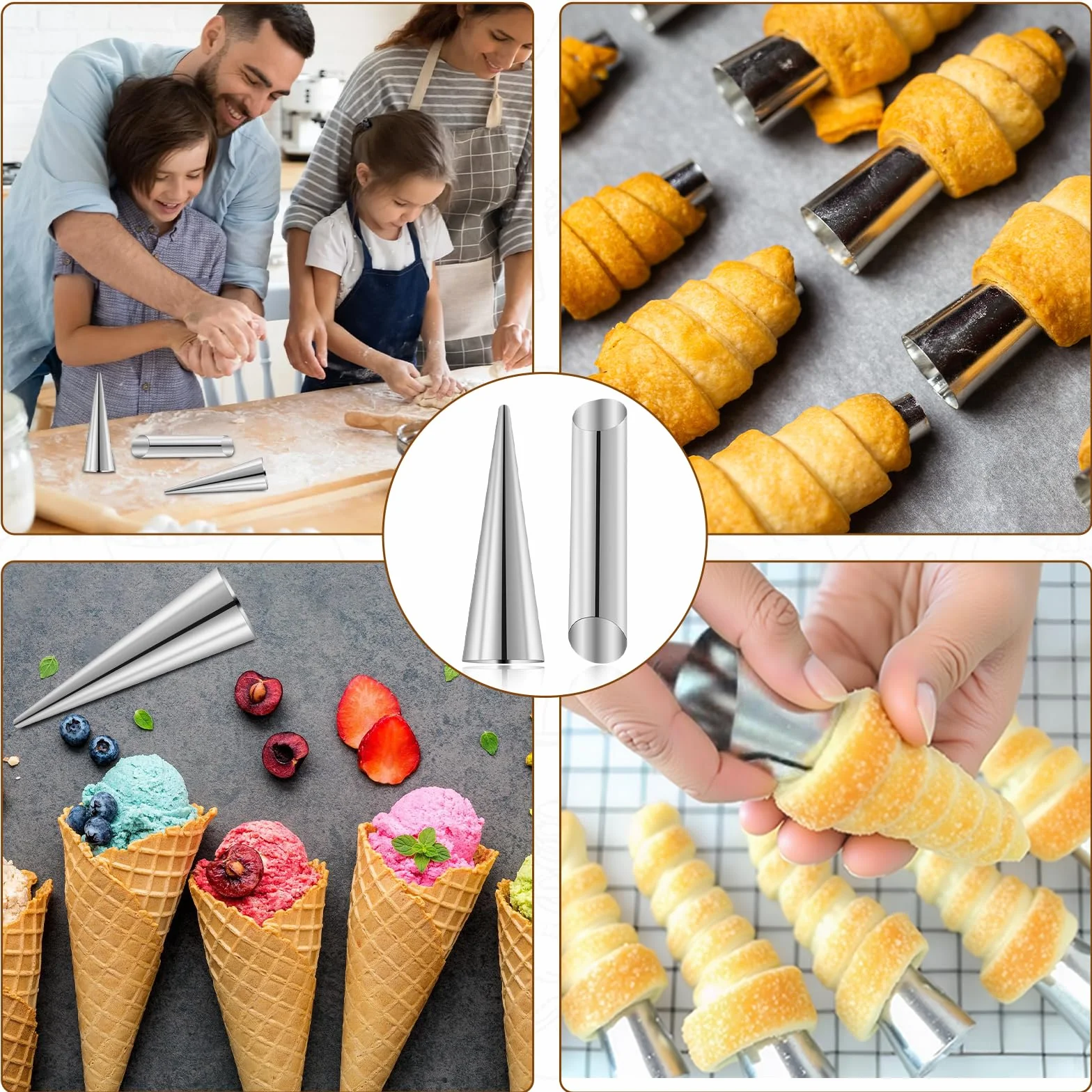 25 form piankowych z biurkiem do czyszczenia, nieprzywierająca, stal nierdzewna, forma do pieczenia Cannoli, rogalików, form do pieczenia