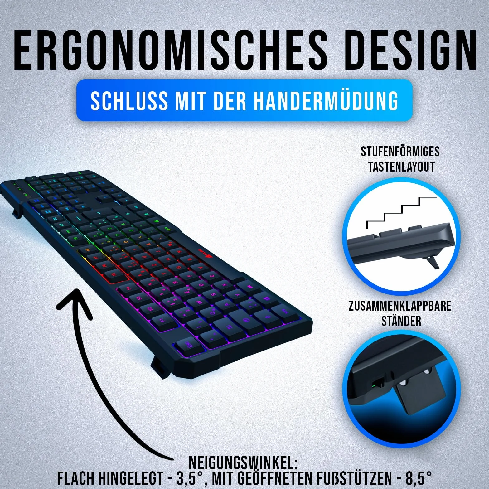 KLIM Chroma klawiatura gamingowa QWERTZ DEUTSCH z kablem USB + nowa wersja 2022 + trwała, wodoszczelna, ciche klawisze + klawiatura gamingowa RGB do PC Mac, Xbox One X, PS4, PS5 + czarna