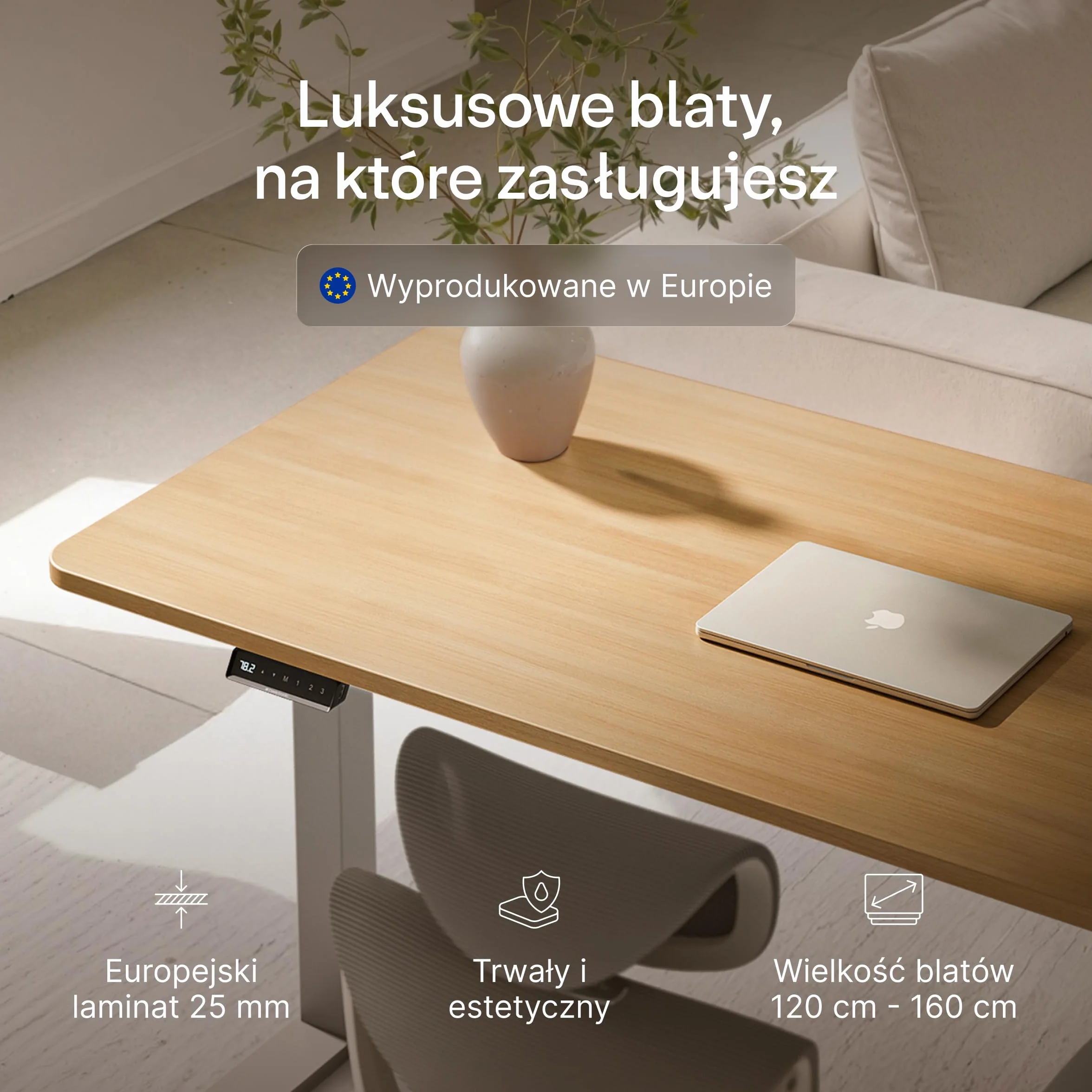 Desktronic biurko z regulacją wysokości (160 x 80 cm) – biurko do siedzenia i stania z gniazdami do ładowania – biurko z regulacją wysokości, elektryczny ekran dotykowy i stalowe nóżki