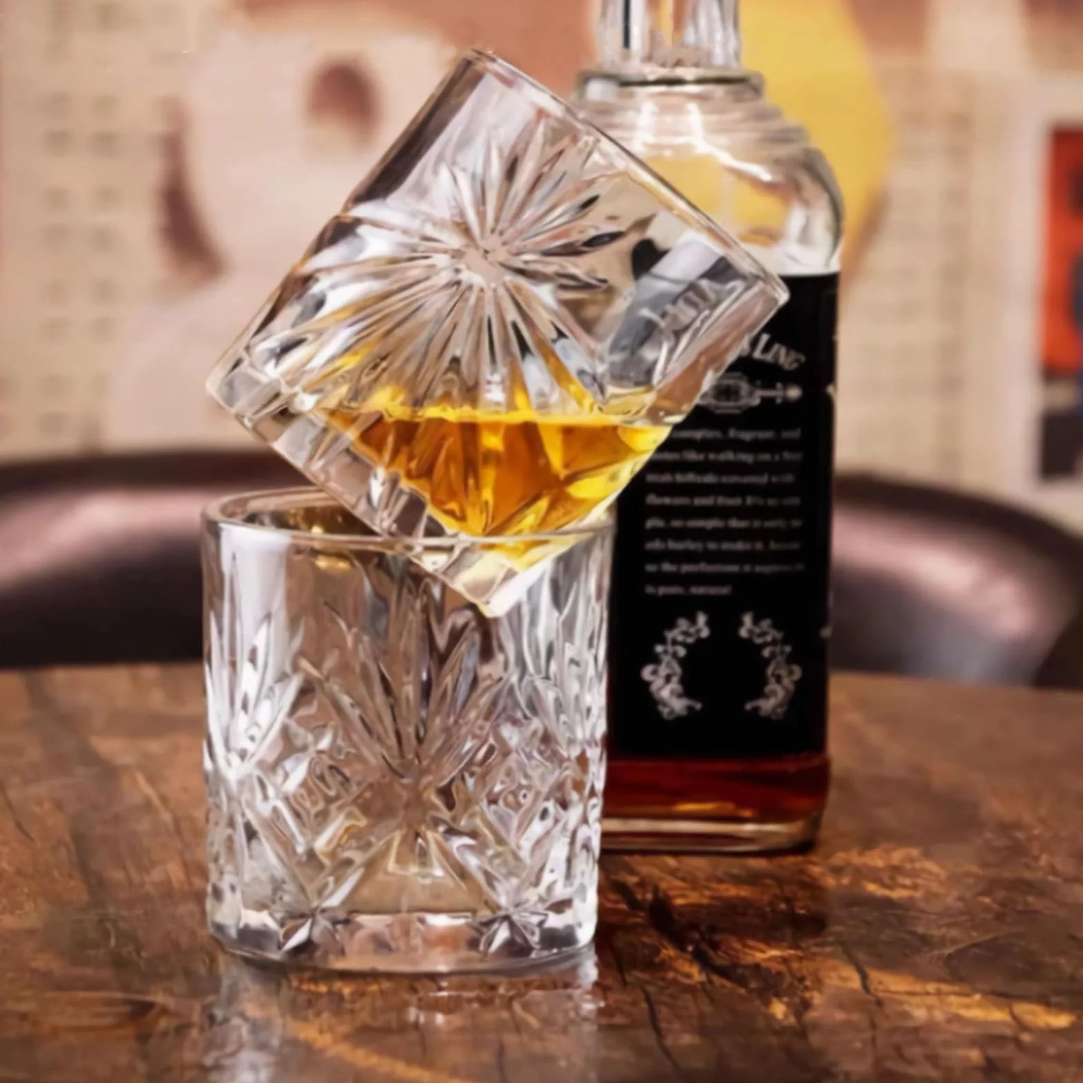 Bezołowiowe Kryształowe Kieliszki Do Whisky 2PCS Bourbon Szkocka Koniak