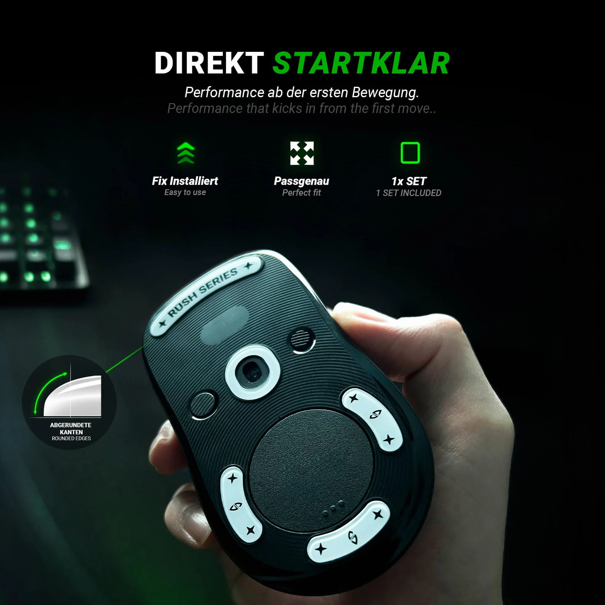 SensoryBoost Rush Glas Glides zestaw kompatybilny z Logitech G502 (wersja kablowa) – ultra szybki i delikatny, polerowany, zaokrąglony, wytrzymały – zapasowe nóżki pod mysz, łyżworolki (nie do