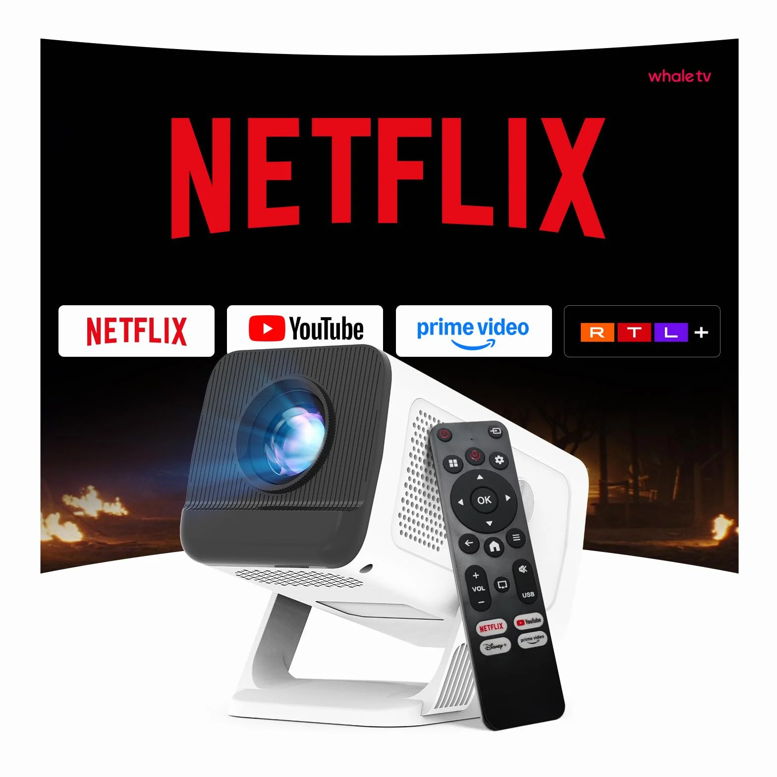 [Kompatybilny z Netflix i Android 13] Mini projektor 1080P z WiFi 6 i Bluetooth 5.4, Auto Keystone, obsługa 4K, wbudowane aplikacje, certyfikat Google CTS, kompatybilny z iOS/Android/TV Stick, LYNCAST
