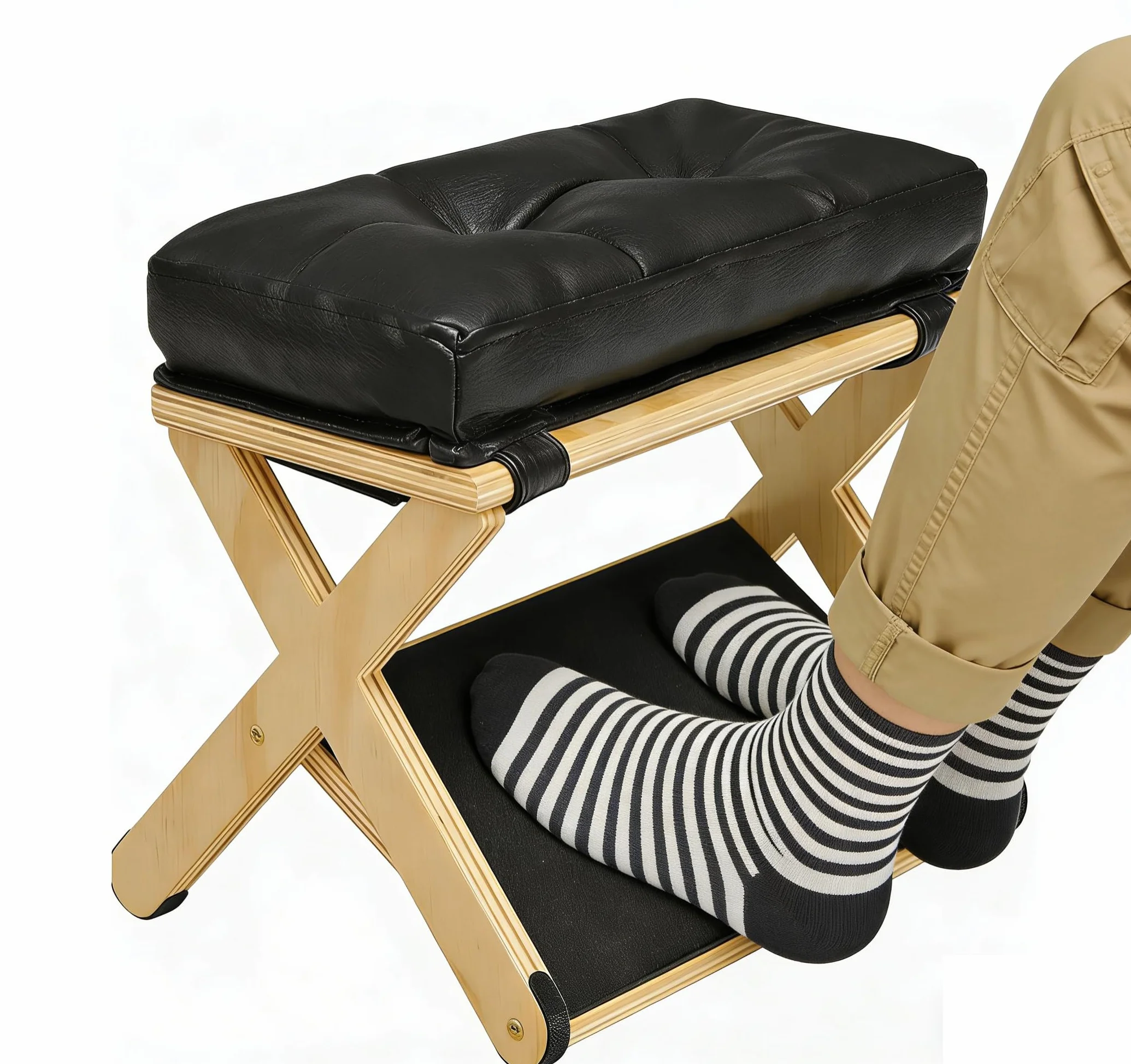 Podnóżek 2 w 1, podnóżek z regulacją wysokości, ergonomiczny podnóżek z drewna z miękkim, antypoślizgowym podnóżkiem do biura, samochodu, podnóżek, krzesło do Vanity