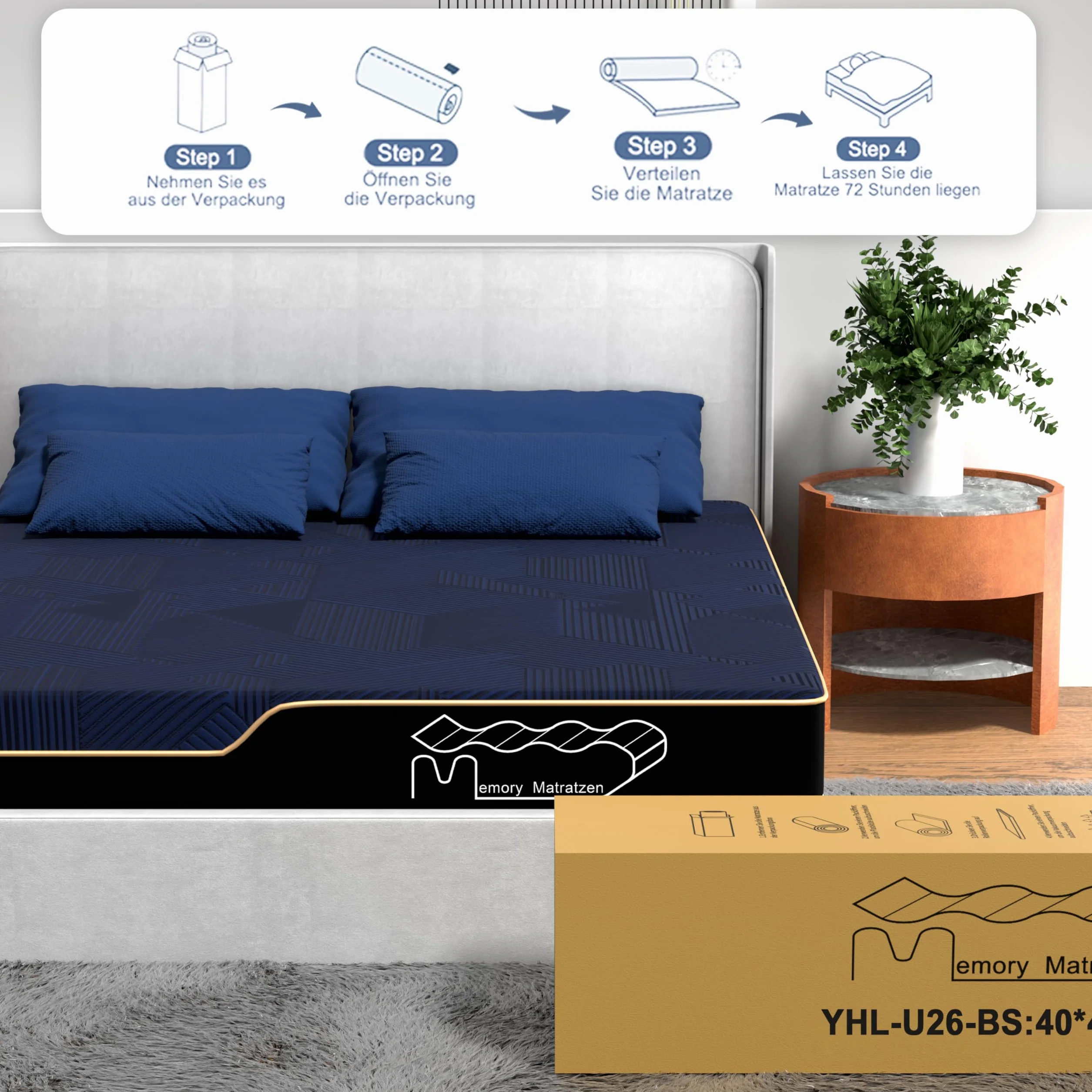 Materac 140x200 cm H3 Zimna Pianka Żelowy Pamięć Kształtu 7-Strefowy Pokrowiec
