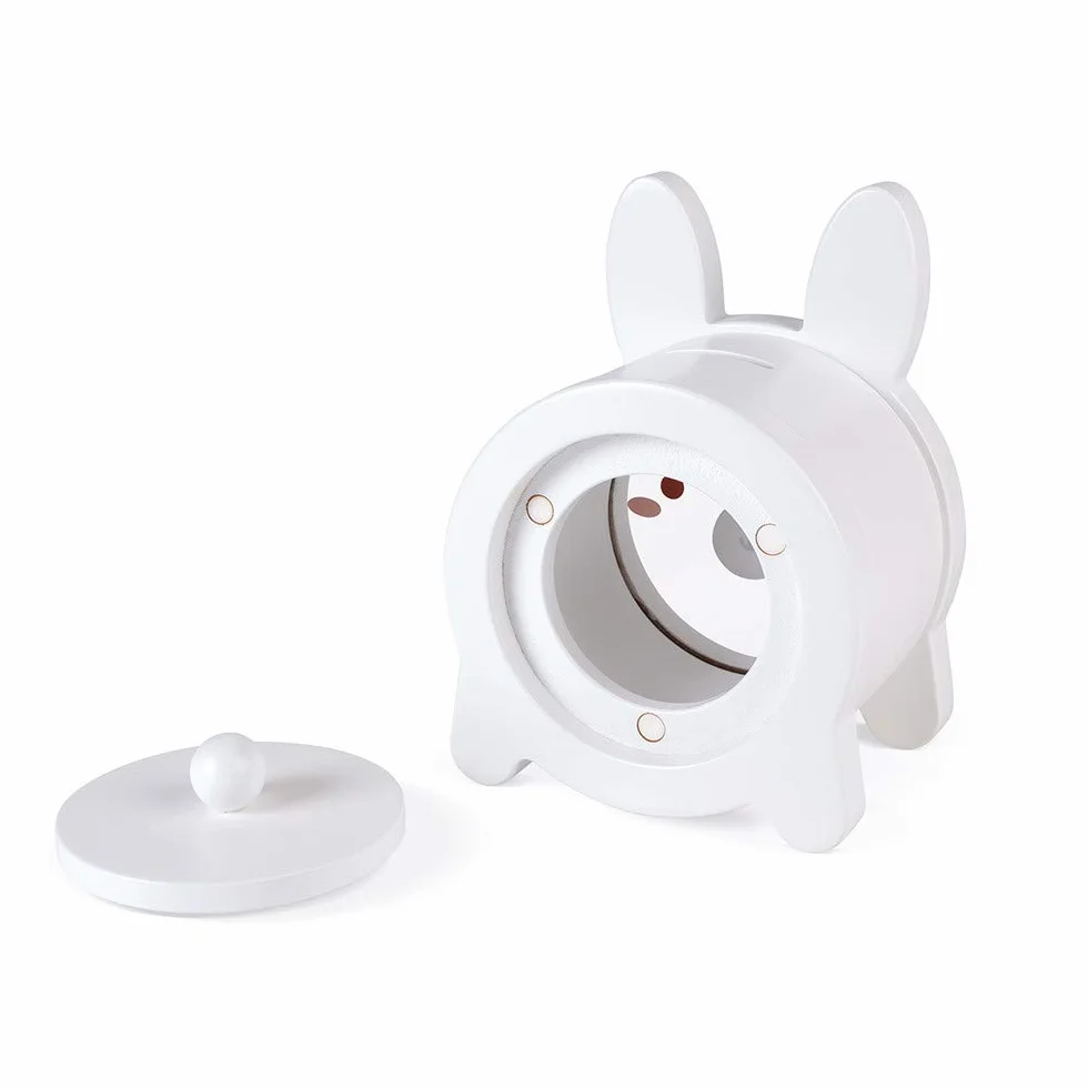 Janod - Rabbit Wooden Children’s Money Box 5.9 inch - See-Through Side and Magnetic Opening - Children's Room Decoration - Suitable for Ages 3 and Up, J04654