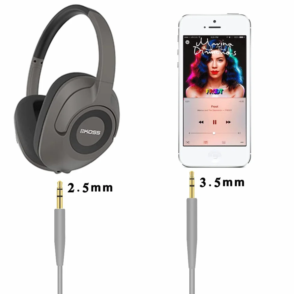 zamiennik kabla stereo jack do słuchawek Bose oe2/oe2i/AE2/QC25 QC35, wtyczka 3,5 mm - 2,5 mm (szary)