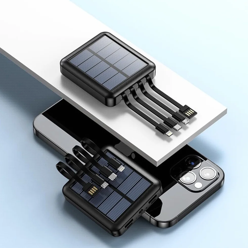 Powerbank na Energię Słoneczną, Przenośna Ładowarka 20000mAh do Pieszych Wędrówek w Podróży, Metody Ładowania: USB C, Port Micro USB (Czarny)