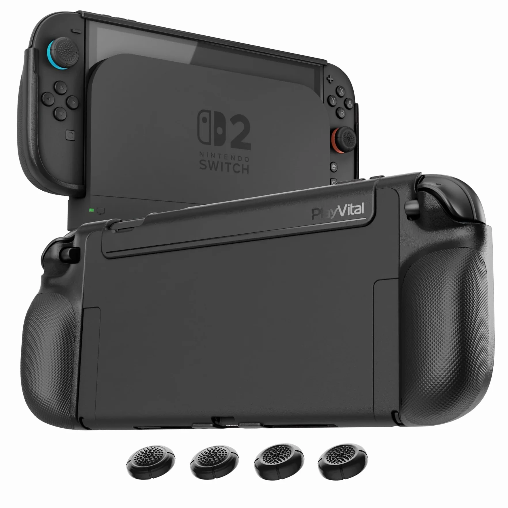 PlayVital Etui Ochronne Grip Tpu do Switch 2 Akcesoria,Ochronny Pokrowiec do Switch 2 Joycon z Nakładkami Joystick – Czarne