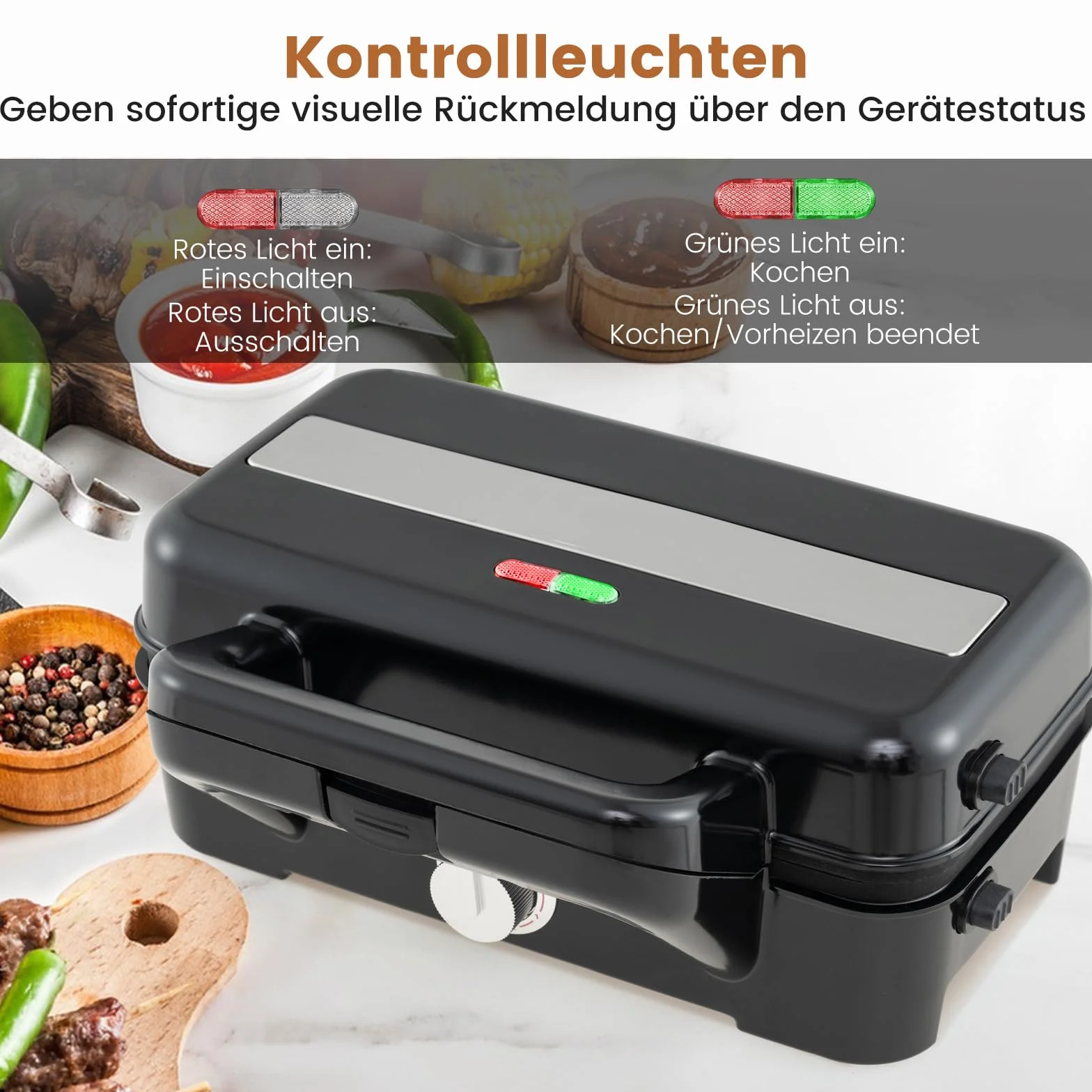COSTWAY Elektryczny opiekacz do kanapek, 1200 W, 3 w 1, prasa do panini i opiekacz do kanapek, przenośny grill kontaktowy z 6 zdejmowanymi płytami nieprzywierającymi i 5 regulacją temperatury