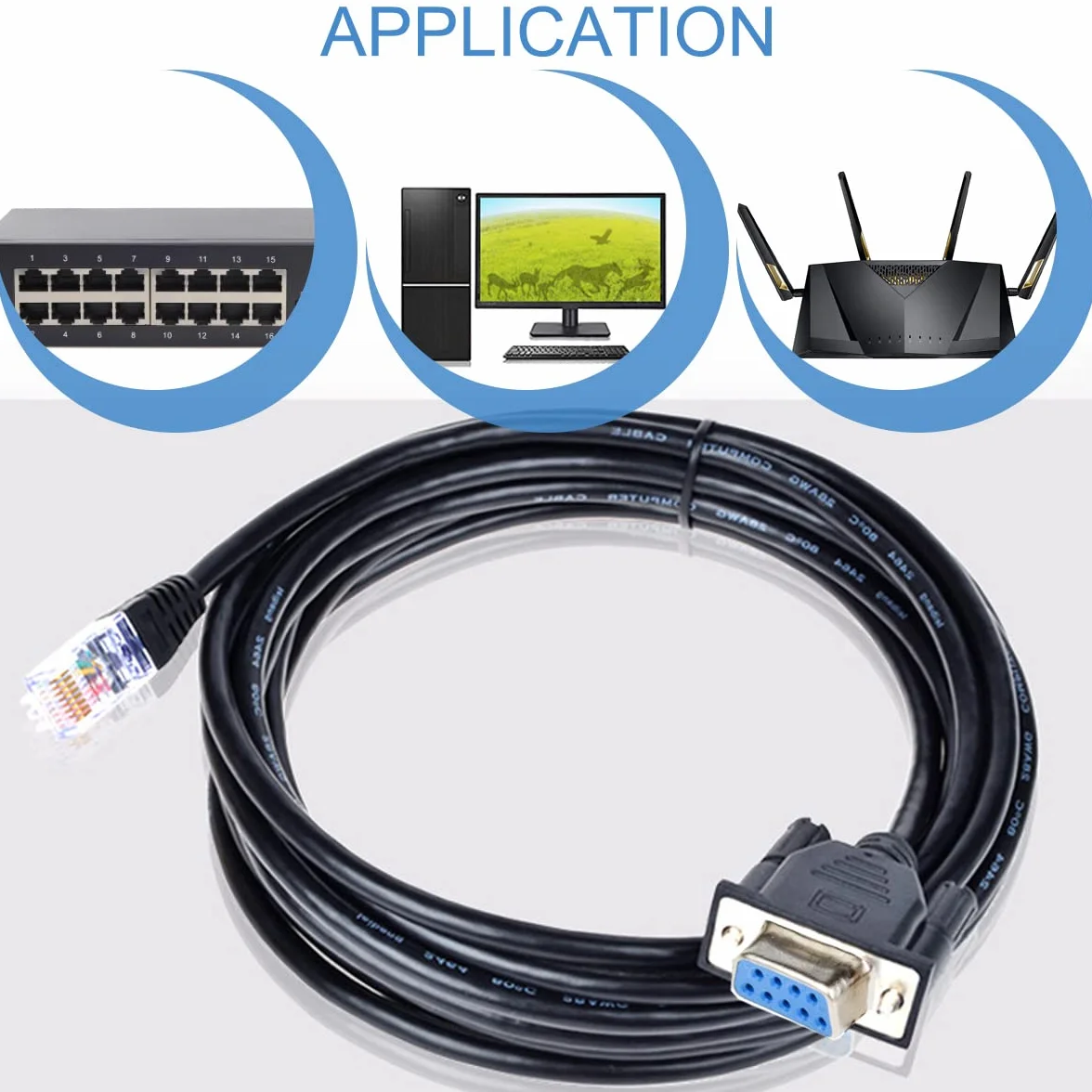 Xiatiaosann RJ45 na RS232 Serial DB9 9-pin adapter kabel konsoli do Cisco do komputera, wtyczka RJ45 Ethernet LAN Rollover kabel konsoli, z konwerterem DB9 Gender