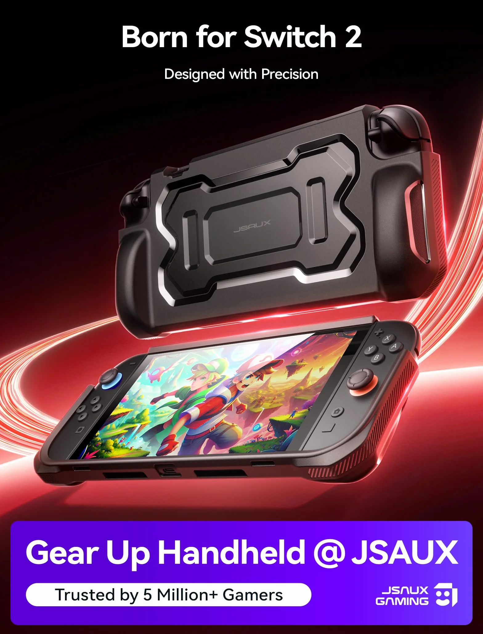 JSAUX Etui ochronne do Switch 2 2025, przenośne etui z TPU kompatybilne z etui Switch 2 i kontrolerem JoyCon, akcesoria odporne na upadki i zarysowania, czarne