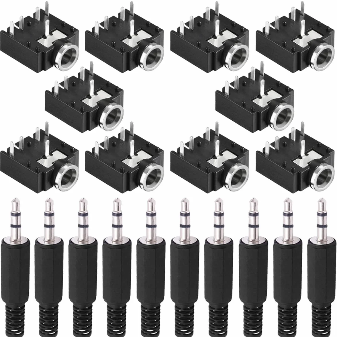 10 sztuk PJ-307 3,5 mm stereo audio gniazdo jack 5 pin montaż płytki drukowanej gniazdo do audio adapter słuchawek do urządzeń wideo/audio z 10 sztukami 3,5 mm adapter wtyczki TRS