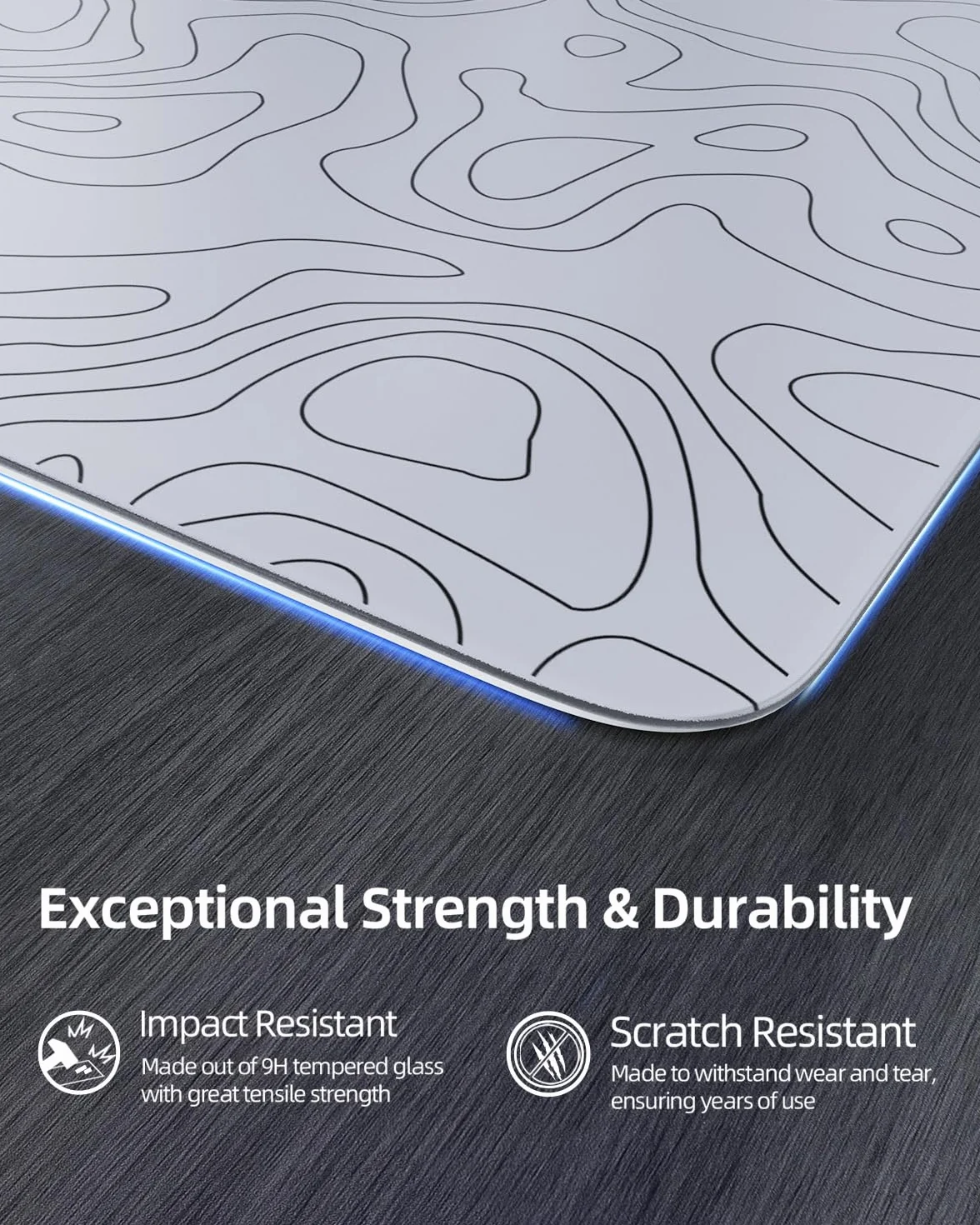 MAMBASNAKE x ATTACK SHARK CM05 Contour Glass Hard Gaming Mousepad,Nano-Micro-Etched Texture,Smooth Glass Surface,High Accuracy,Fast-Moving,Anti-Scratch, PU Leather Non-Slip Base, Large Size(450×400mm)