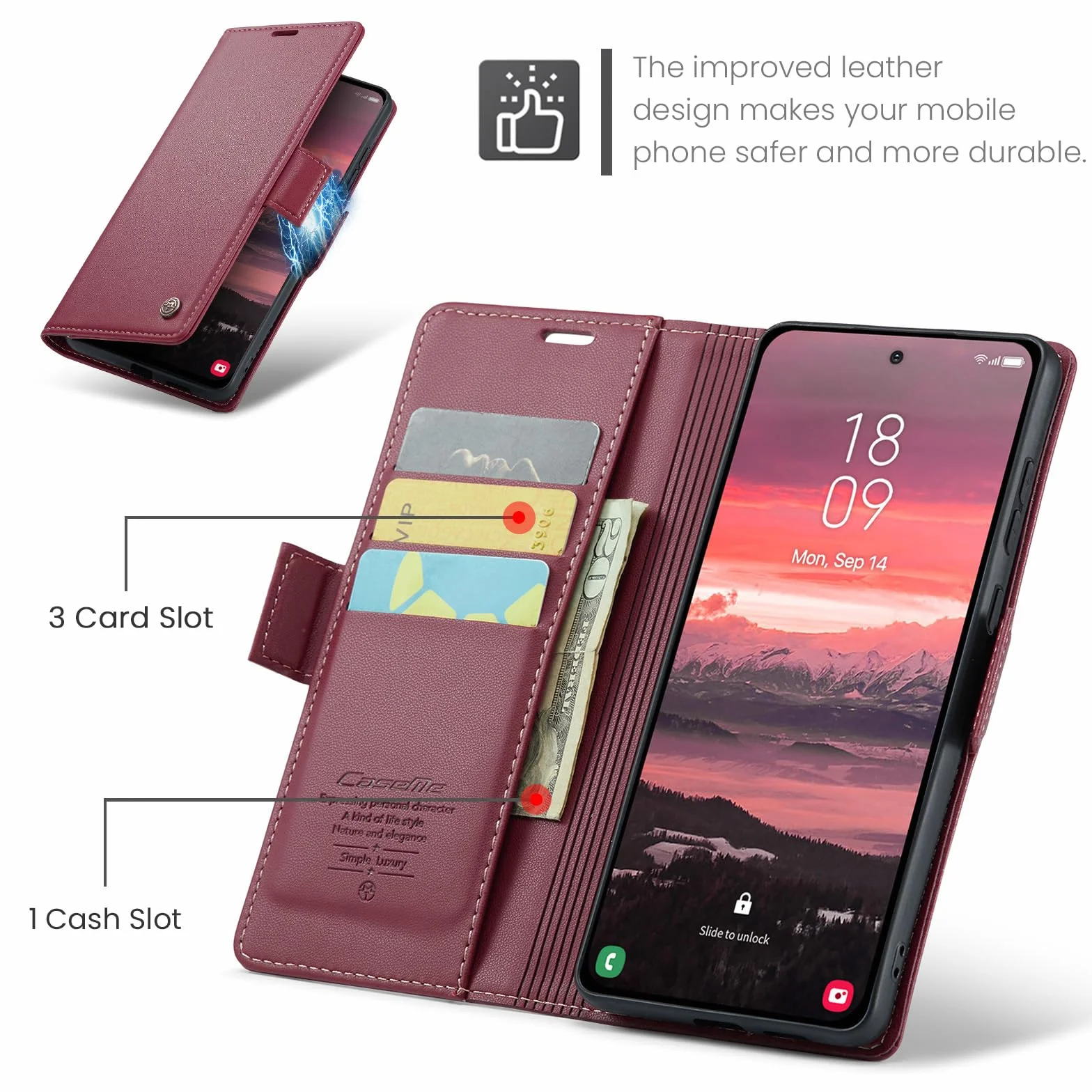Etui do Samsung Galaxy S25 Edge, wysokiej jakości skórzane portfela Case z [blokada RFID] stojak magnetyczne karty klapką ochrona obudowa Kompatybilne Samsung Galaxy S25 Edge, Czerwony