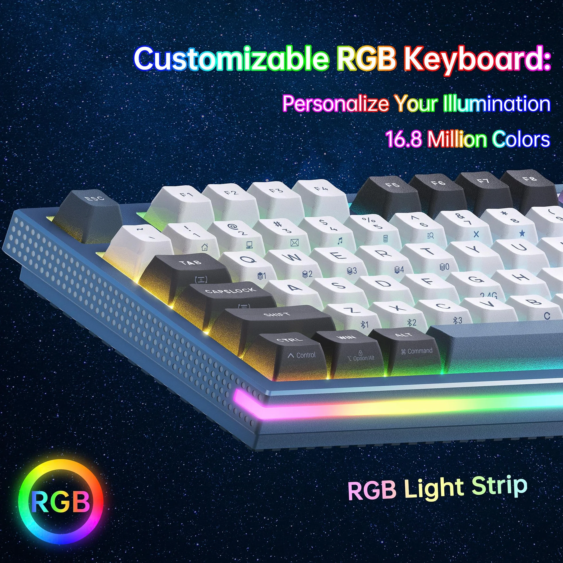 KEMOVE K87 Bezprzewodowa mechaniczna klawiatura TKL, wymienialna na gorąco, RGB, Bluetooth/2,4 GHz/USB-C, 80% 87 klawiszy, czerwony przełącznik