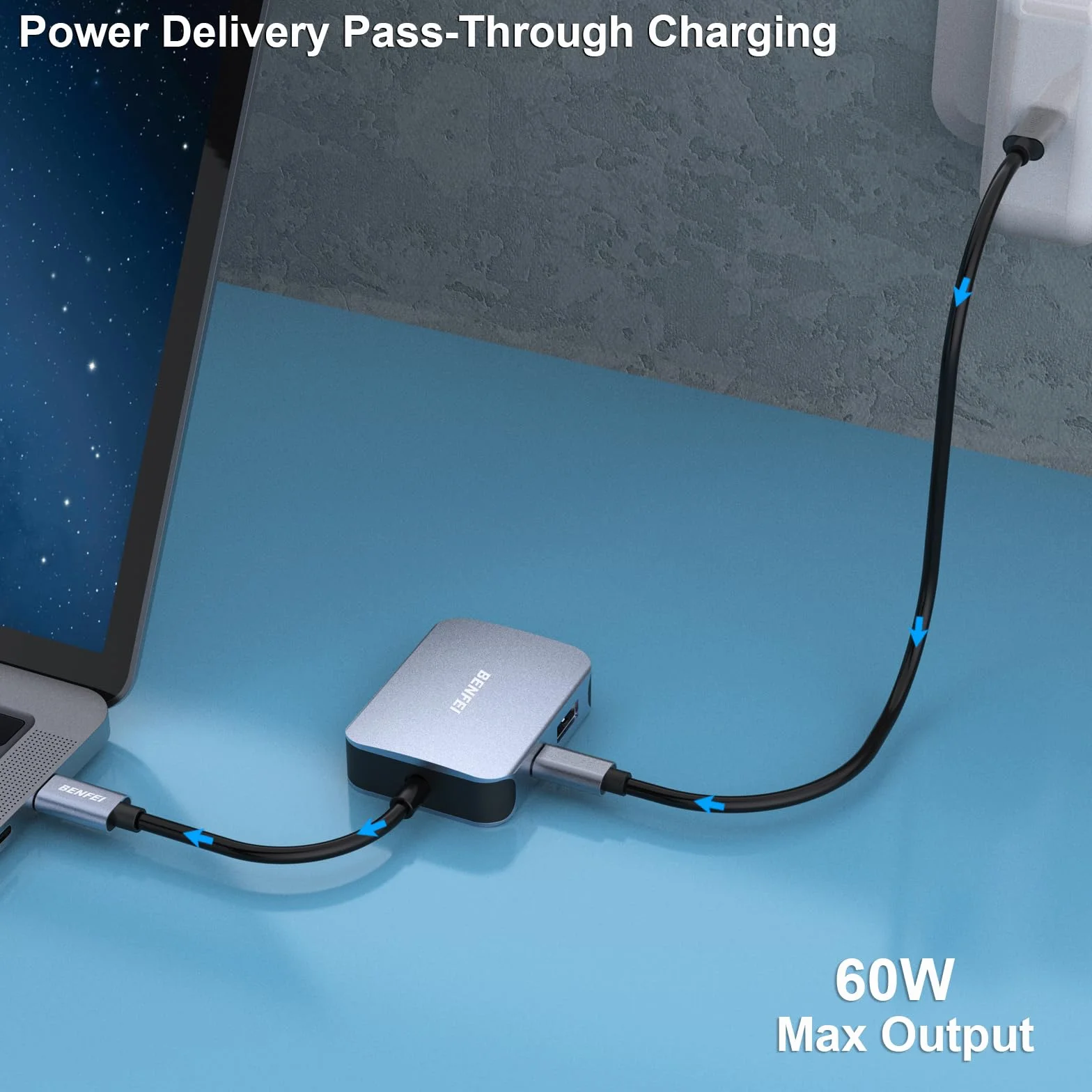 BENFEI USB C HUB 4 w 1, Adapter USB Type-C na HDMI VGA, Adapter USB C na USB, Zasilanie USB Type-C, Kompatybilny z iPhonem 15 Pro/Max, MacBookiem Pro/Air 2023, iPadem Pro, iMac, S23, XPS 17
