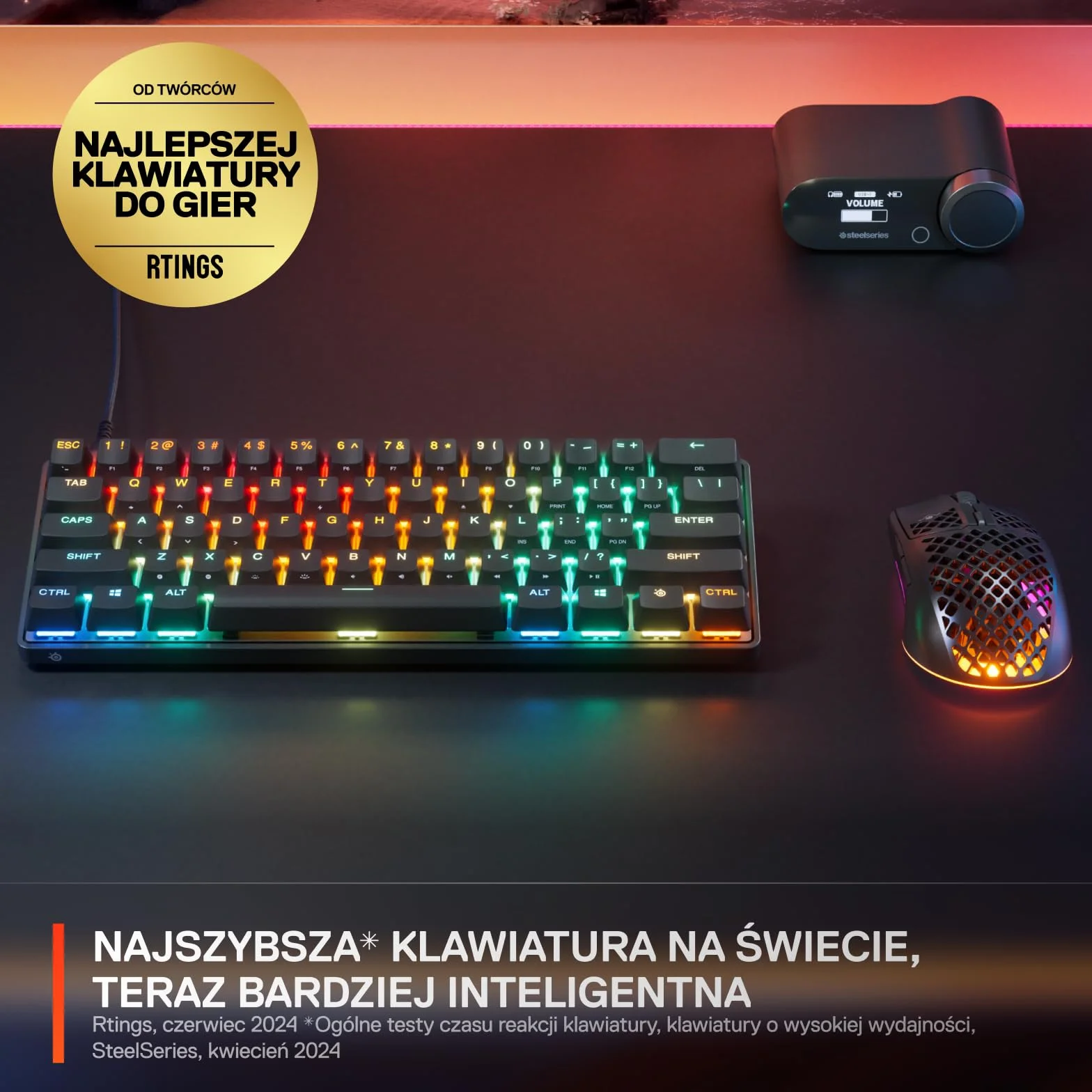 SteelSeries Apex Pro Mini Gen 3 - hipermagnetyczne przełączniki OmniPoint 3.0 – Regulowana aktywacja – Rapid Trigger – Ustawienia gier – Tryb ochrony – Rapid Tap/SOCD – RGB – nakładki z PBT -UK QWERTY