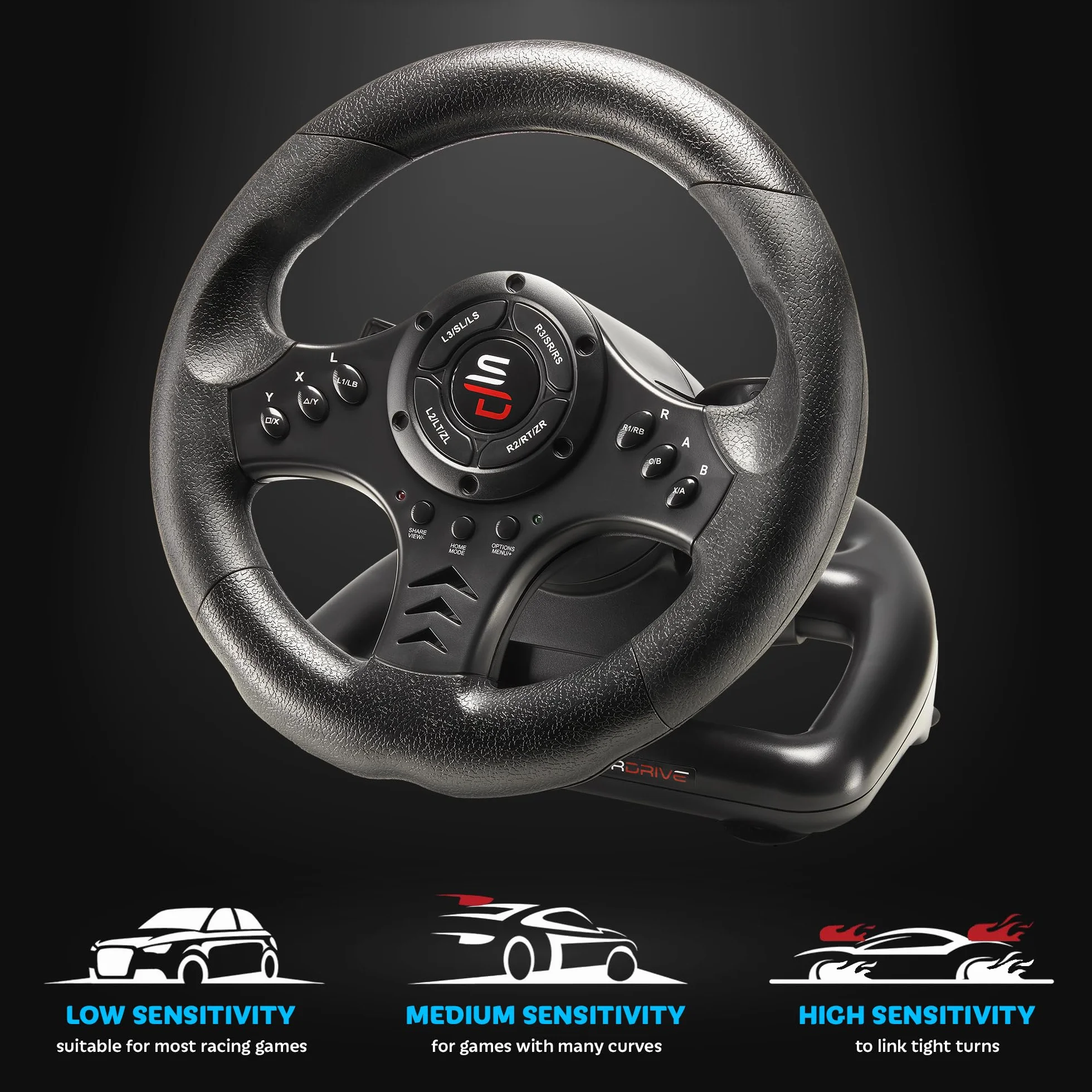 SUBSONIC Superdrive - kierownica wyścigowa SV450 Racing Wheel kierownica z pedałami, Shift & Vibration - Xbox X/Series, Switch, PS4, Xbox One, PC (programowalny do wszystkich gier), SA5426-NG