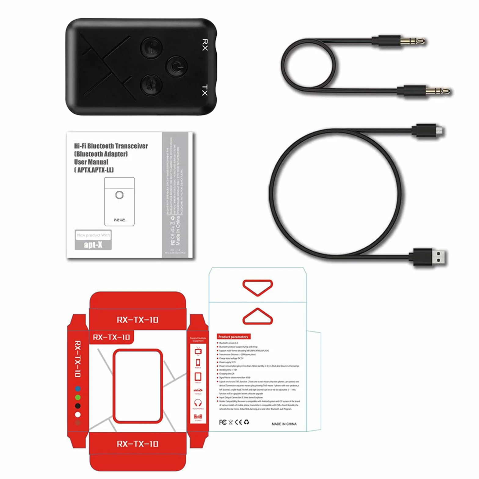 RX-TX-10 2-w-1 samochodowy sprzęt audio Bluetooth 4.2 Adapter 3,5 mm A2DP nadajnik radiowy stereo odbiornik podwójny strumień wielopunktowy mały rozmiar Plug and Play