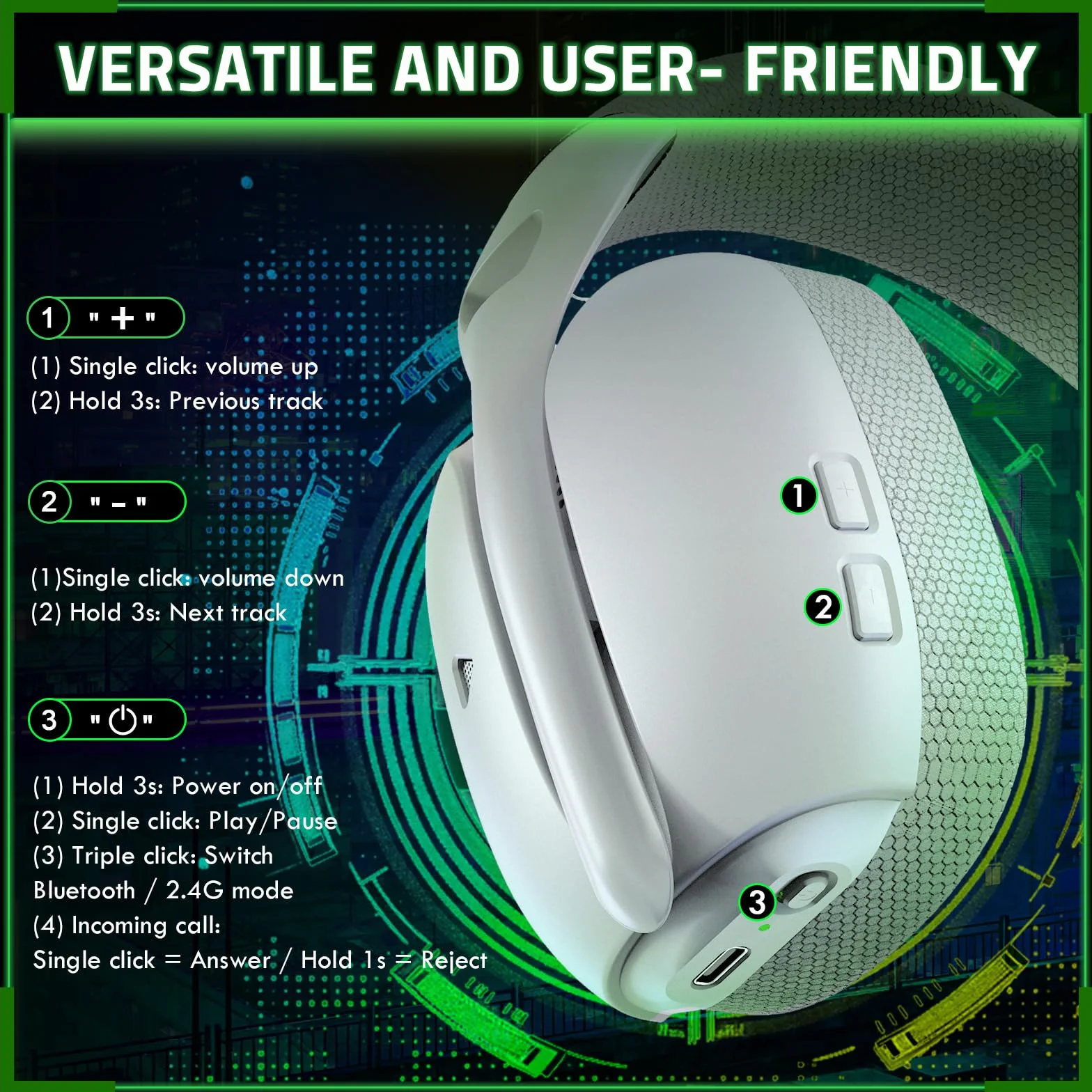 ATTACK SHARK L80PRO Bezprzewodowy Headset Gamingowy 3D Surround 40 mm 2.4G BT Przewodowy Biały