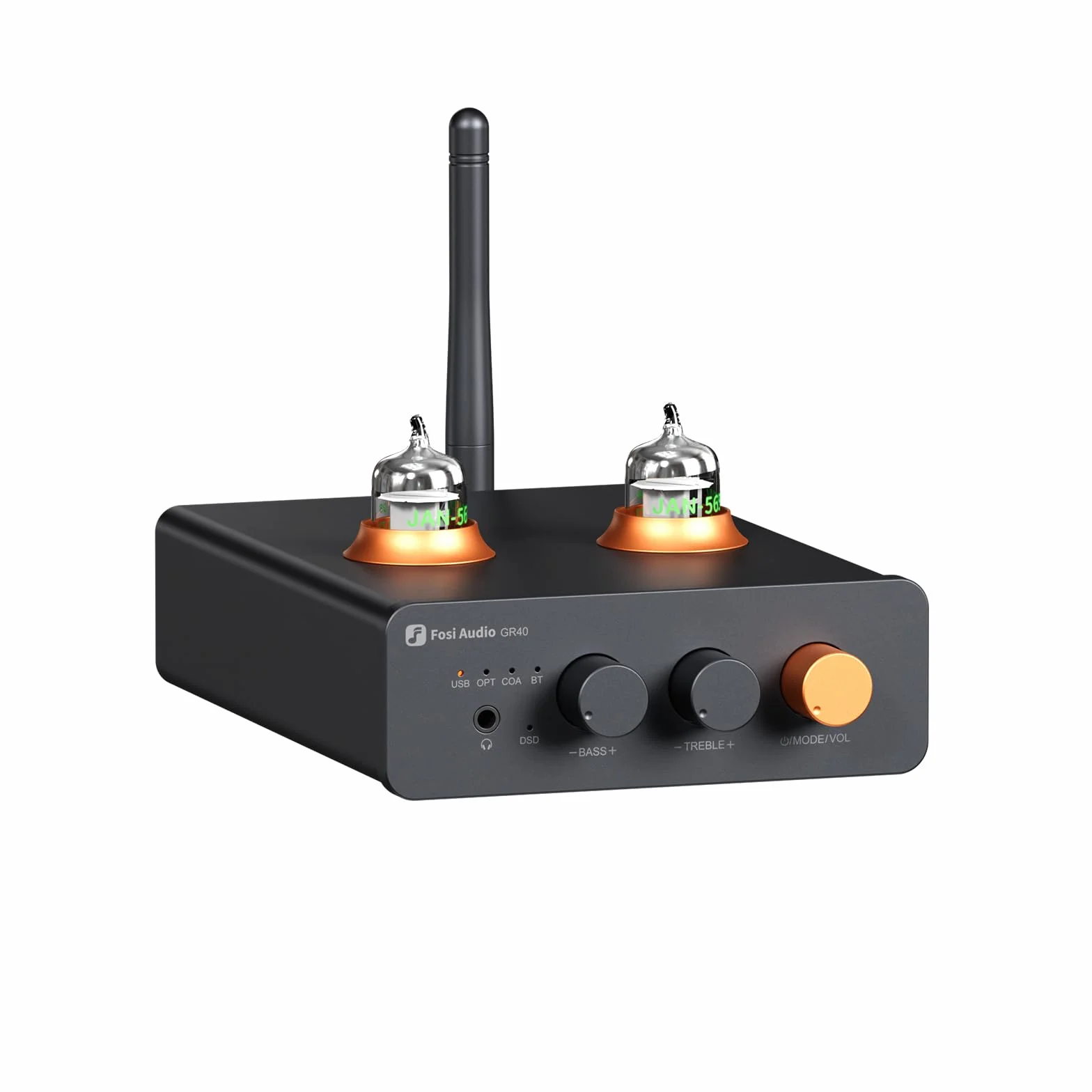 Fosi Audio GR40 Przedwzmacniacz Lampowy z Przetwornikiem DAC, Stereofonicznym Wzmacniaczem Słuchawkowym 3,5mm Domowe Audio do Aktywnych Głośników/Słuchawek, Przedwzmacniacz z Bluetooth i USB/OPT/COAX