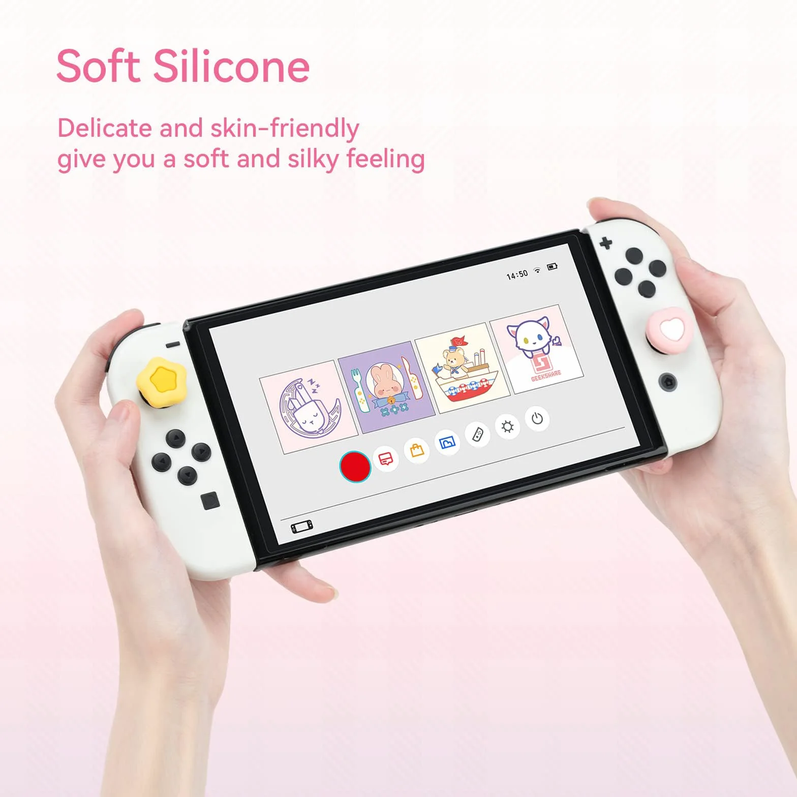 GeekShare Urocze silikonowe nakładki na kciuk Joycon, pokrowiec na joystick kompatybilny z Nintendo Switch/OLED/Switch Lite, 4 szt., kremowe serce