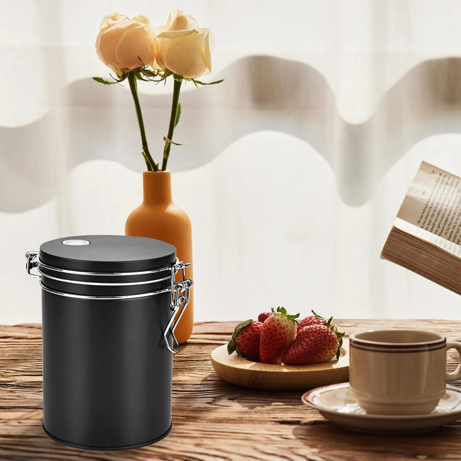 Hermetyczne puszki na kawa ze stali nierdzewnej, 450 ml, próżniowe puszki z zaworem wylotowym, do przechowywania herbaty, orzechów, kakao