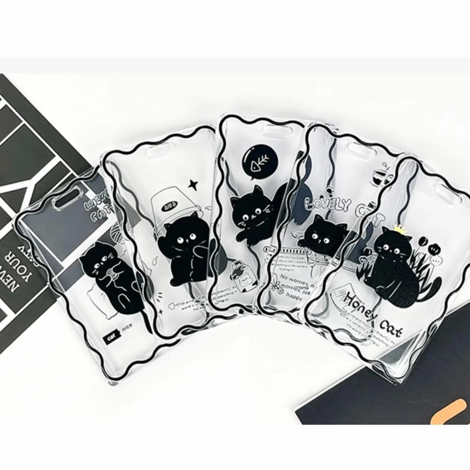 KPOP Etui na fotokartkę, przezroczyste, czarne, akrylowe etui na karty, ramki na zdjęcia, górne ładowarki do kart, brelok, uroczy design, album KPOP - B
